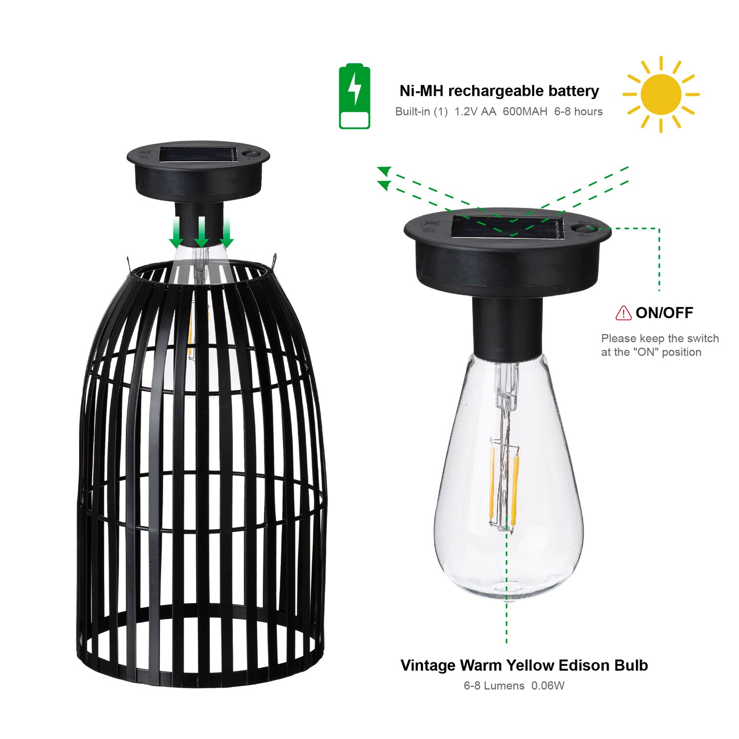 Set of 2/4 9.75"H Metal Solar Powered Edison Bulb Outdoor Hanging Lantern