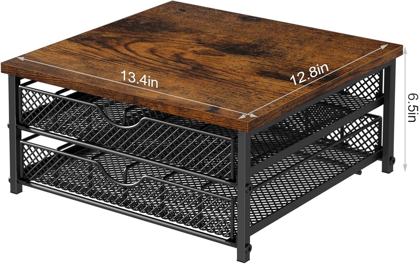 2-Tier Industrial Coffee Pod Storage Drawer Organizer &#x2013; Sturdy Metal &#x26; Wood Construction, 72 K-Cup Capacity, Space-Saving Design for Countertop/Cabinet