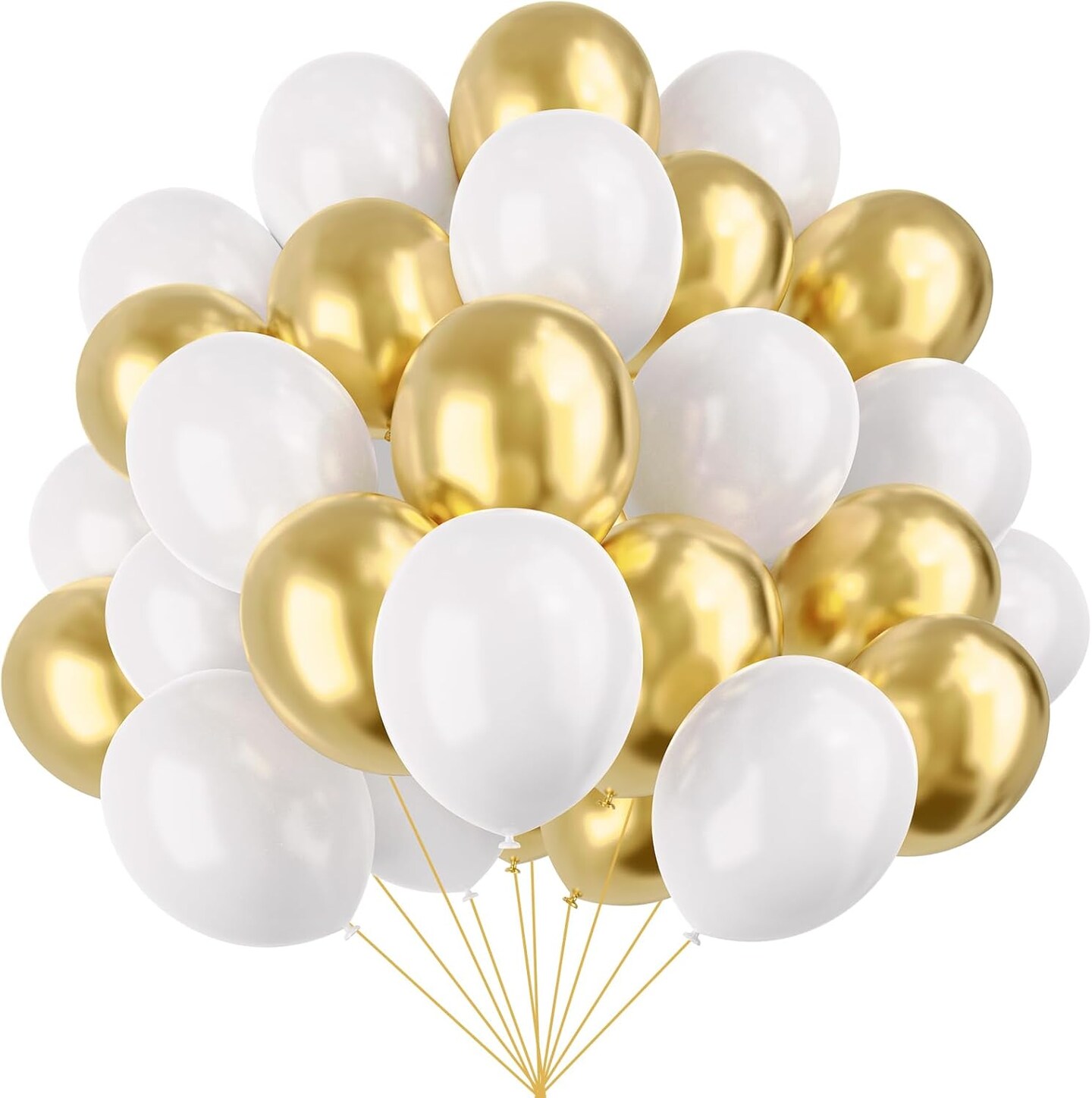 White and Gold Latex Balloons, 67pcs 12 Inch Metallic Gold and White Party