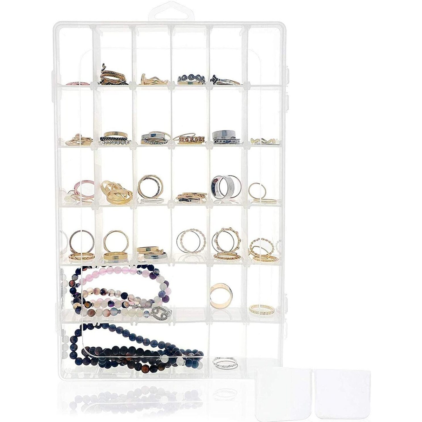 Clear Jewelry Box - Plastic Bead Storage Container, Earrings Storage Craft Organizer with Adjustable Dividers, 36 Grids, 10.75 x 1.7 x 7 inches