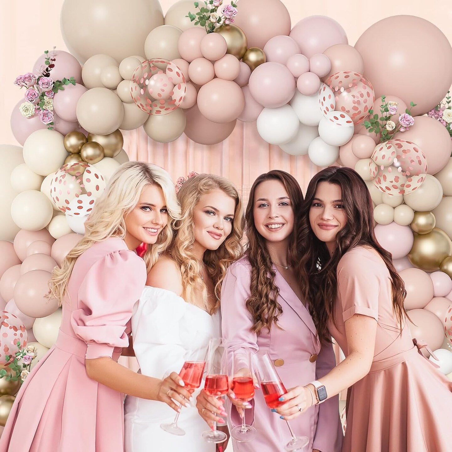 Dusty Pink Balloon Arch Garland Kit, Neutral Baby Pink Ivory White Sand Nude Rose Gold Confetti Balloons