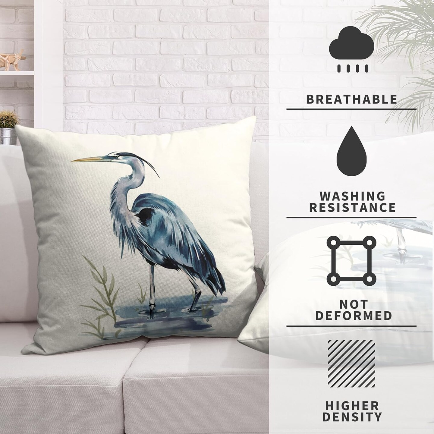 Watercolor Heron Pillow Covers Pelican Throw Pillow Covers 18x18 Set of 2 Summer Bird Pattern Double Sided Printing Pillow Case for Farmhouse Patio Living Room, Cotton Linen