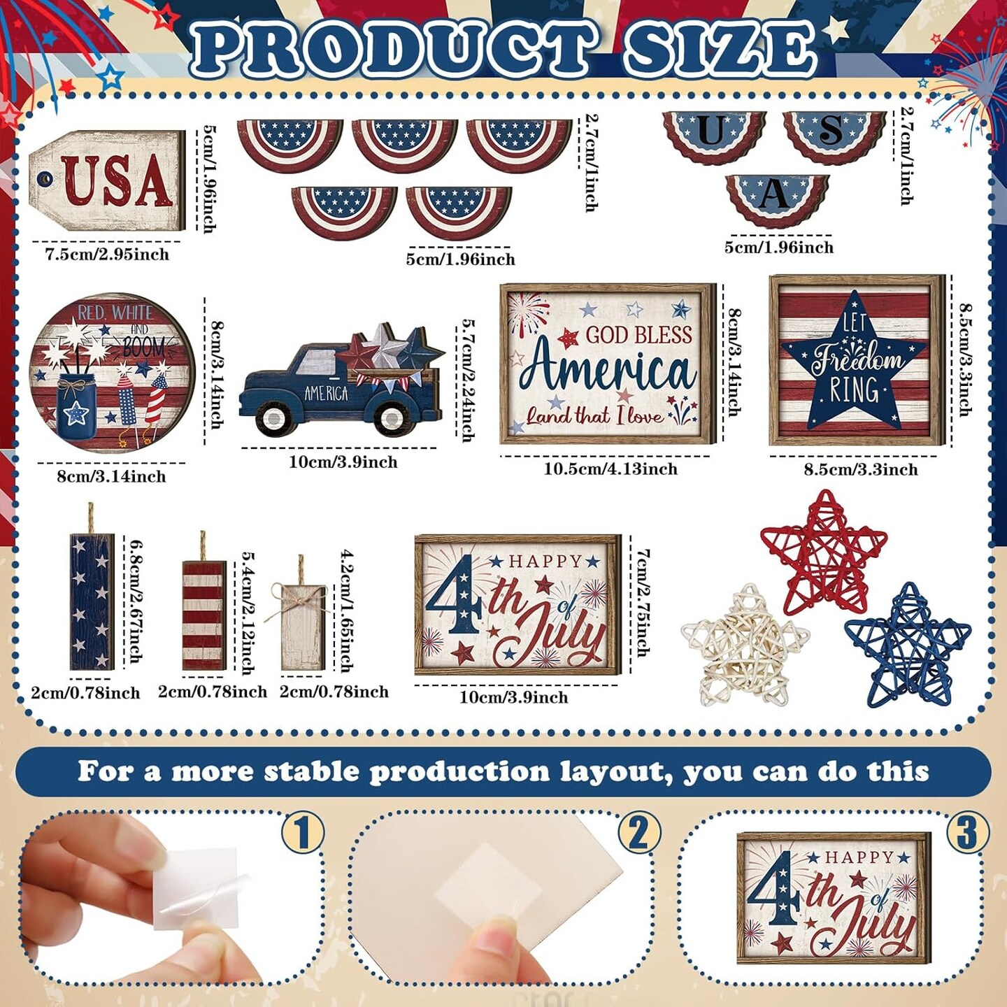 20 Pcs 4th of July Patriotic Tiered Tray Decoration Independence Day