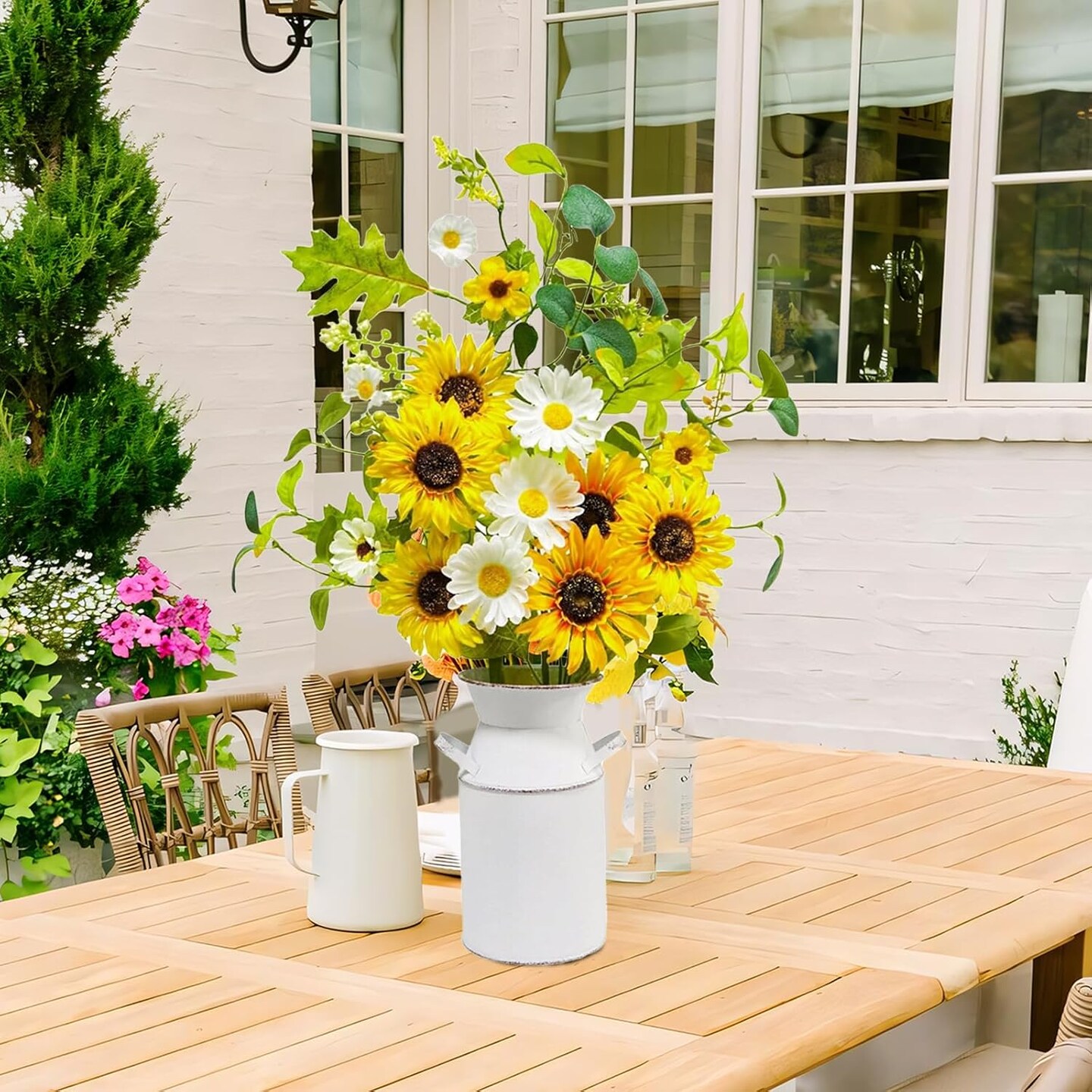 23.5” Faux Sunflowers in Vase – Silk Artificial Sunflower Arrangement with Metal Pot, Farmhouse Table Centerpiece for Kitchen, Dining, Living Room & Spring Home Decor