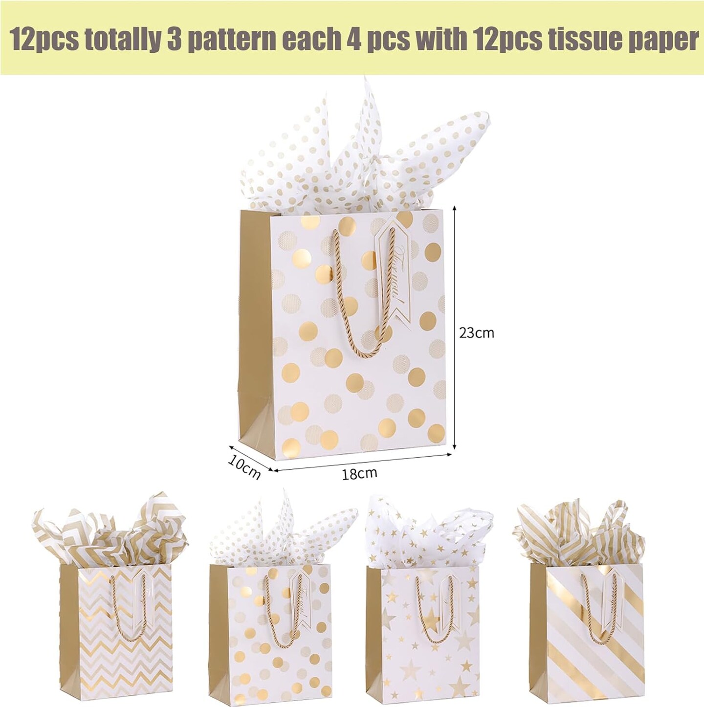 12pcs 9&#x22; Gift Bags, Medium Size Paper Bags with Tissue Paper