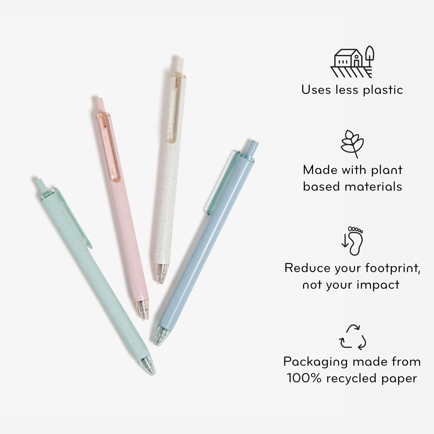 U-Eco Recycled Gel Click Pens, Set of 12, Pastel Speckle, Medium (0.7 mm) Point, Black Ink