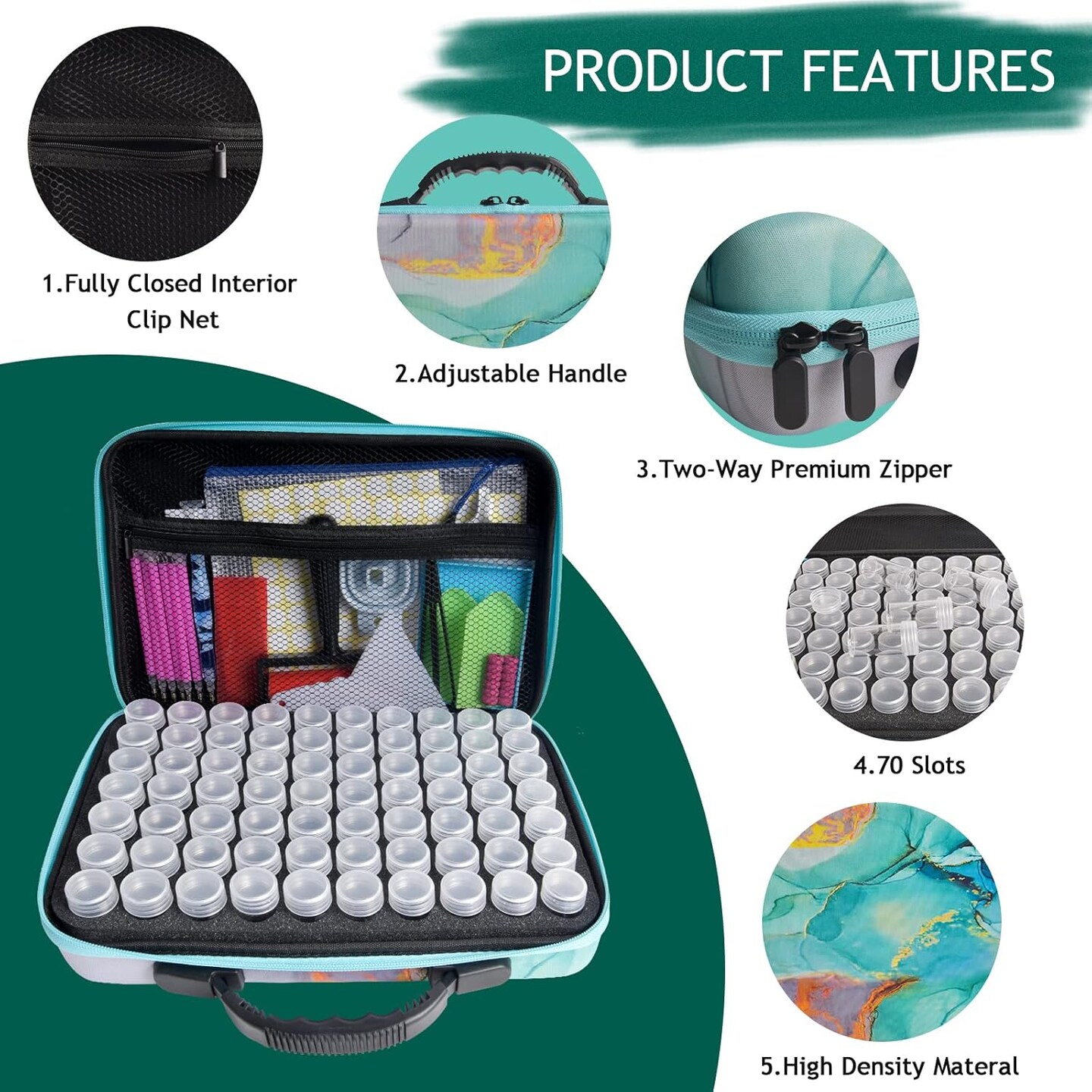 70 Slots Diamond Painting Storage Containers, 5d Diamond Art Accessories and Tools, Diamond Painting Accessories Kit DIY Art Craft Jewelry Beads Rhinestones Organizer Box(Green)