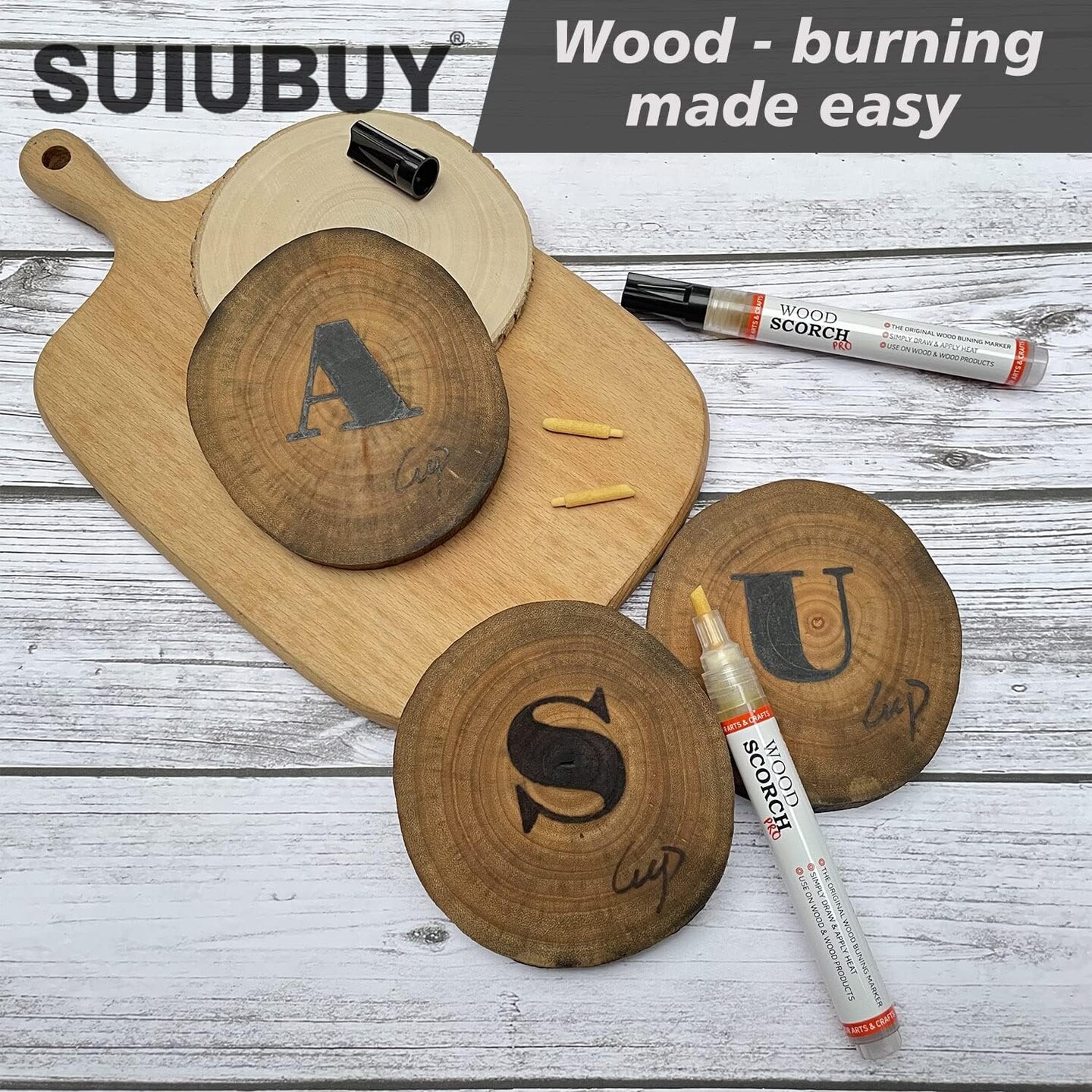 Wood Burning Pen Kit, 4 PCS Scorch Pens Equipped with 4 PCS Replacement Oblique Tip, Chemical Wood Burner Set, Suitable for Beginners of DIY Wood Burning Projects
