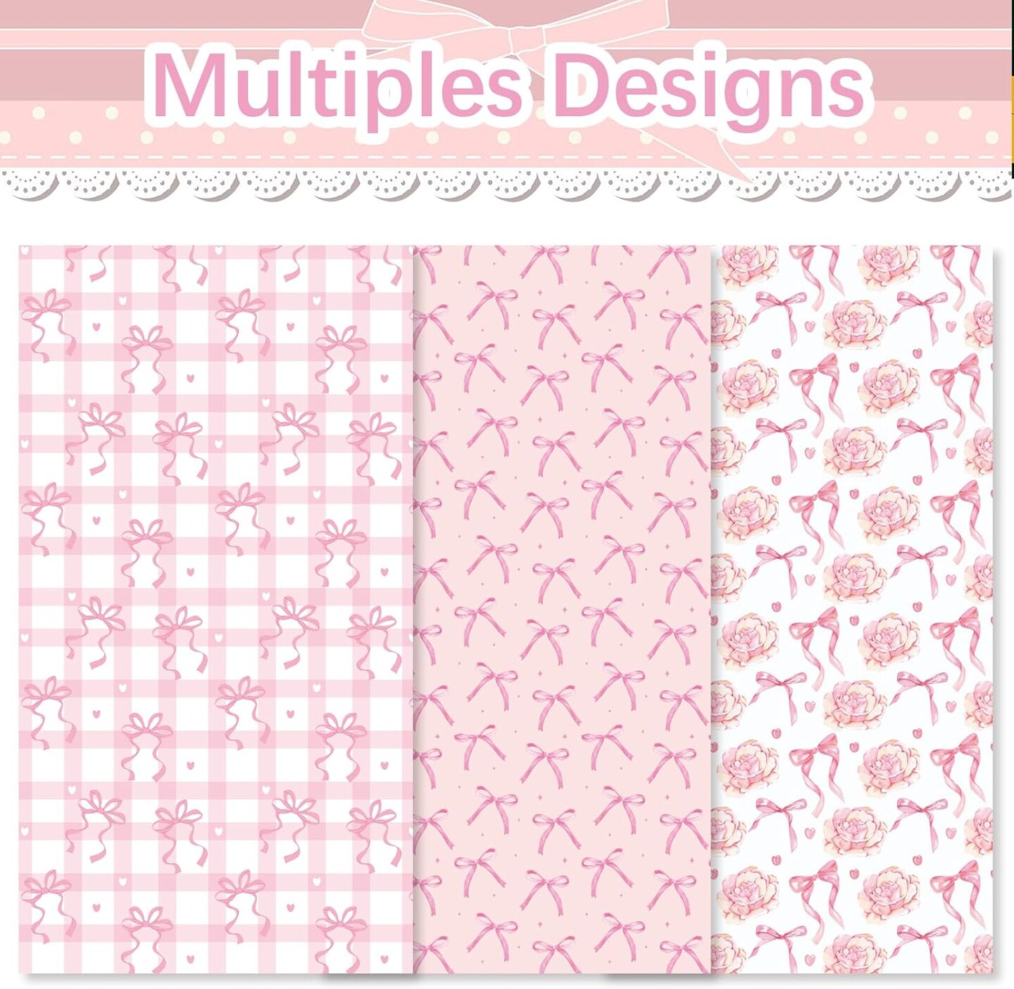 12 Sheets Pink Bow Wrapping Paper – Floral, Plaid, Heart & Bow Designs, Folded Flat Craft Paper for Valentine’s Day, Wedding, Baby Shower, Birthday (Pink Bow) 19.7 x 27.6 Inch