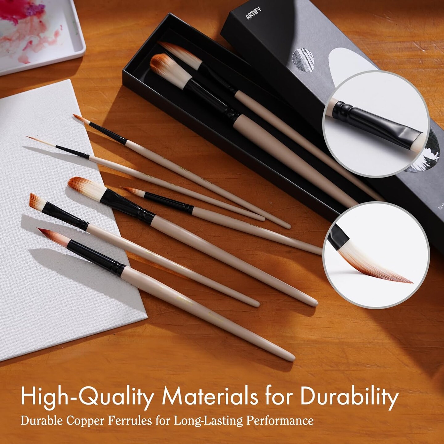ARTIFY Watercolor Brush Set, 8 Pcs Professional Paint Brushes with Case for Beginners and Artists, Various Shapes, Optimized Hairs for Watercolor, Gouache, Ink, Tempera, and Fabric Painting