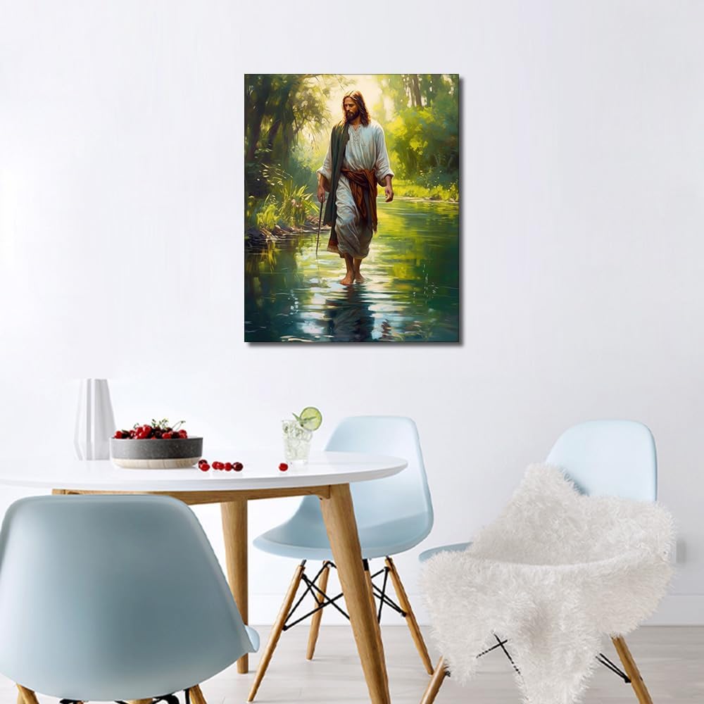 Jesus Paint by Numbers, Adult Paint by Number Prayer in The Forest Paint-by-Number Kits DIY Acrylic Painting Kits On Canvas Religious Spirit Paint by Number for Adults, 16 x20 Inch