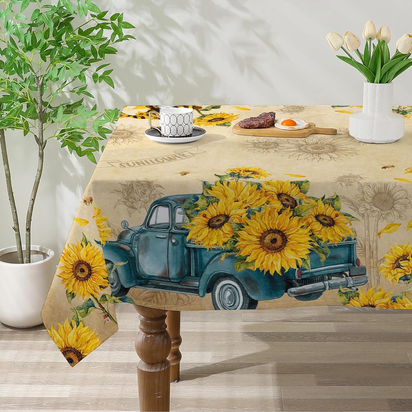 Sunflower Tablecloth 60x104 Inch Rectangle, Yellow Sunflower Decor for Home, Spring and Summer Table Cloth Rectangle Water Resistant for Table, Party Decorations