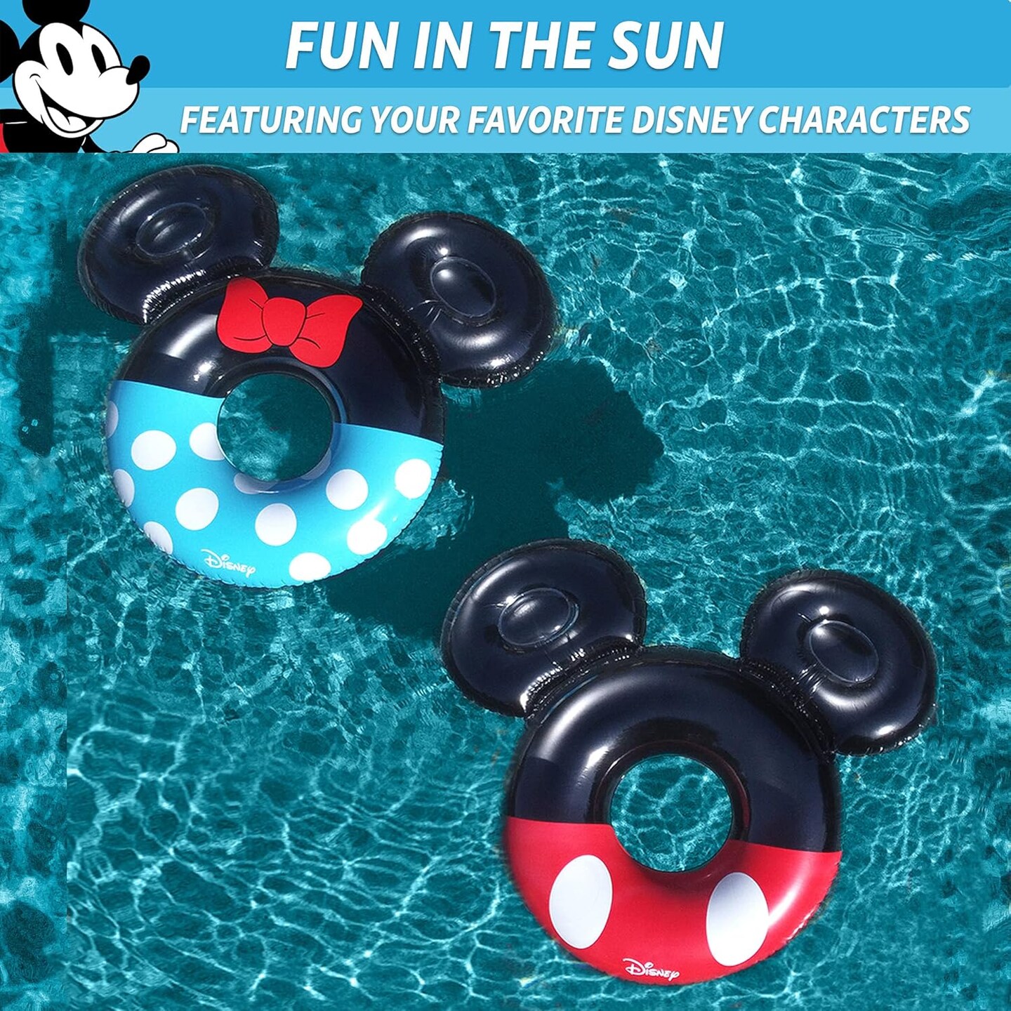Disney Pool Float Party Tube by GoFloats - Choose Between Mickey and Friends, Monster&#x27;s Inc, Finding Nemo, Lilo and Stitch, UP and Wall-E