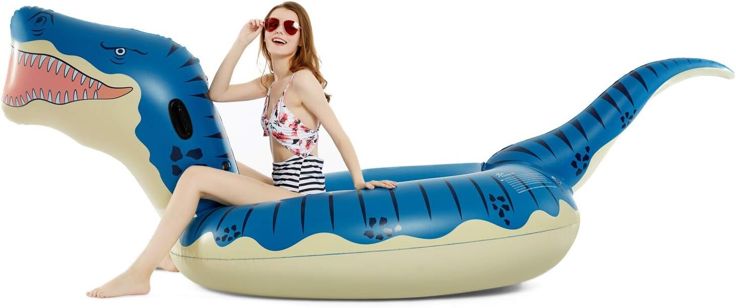 Inflatable Dinosaur Swimming Pool Float for Kids Boys Girls Adults 124&#x27;&#x27; Giant Tyrannosaurus Rex Floatie Summer Beach Ride on Party Pool Raft Lounge Toys