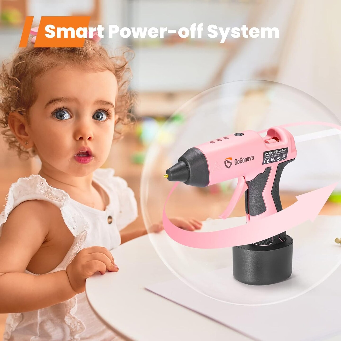 Cordless Hot Glue Gun, GoGonova 15s Fast Preheating 5Ah Built-in Battery Hot Melt Glue Gun, Smart Power-Off, Kit with 25 Pcs Premium Mini Glue Sticks and USB-C Charging Port (Pink)
