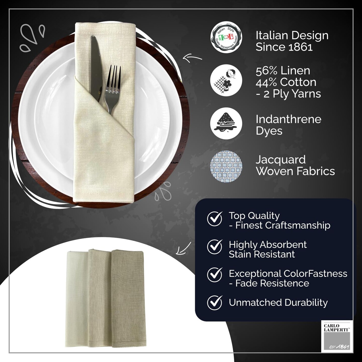 Premium Cotton Linen Napkins (Set of 4) 56% Cotton 44% Linen Light Sage Napkin 20&#x22;x20&#x22; Soft Durable Jacquard Woven Cloth Stain Release Fabric, Machine Washable, Table Linens