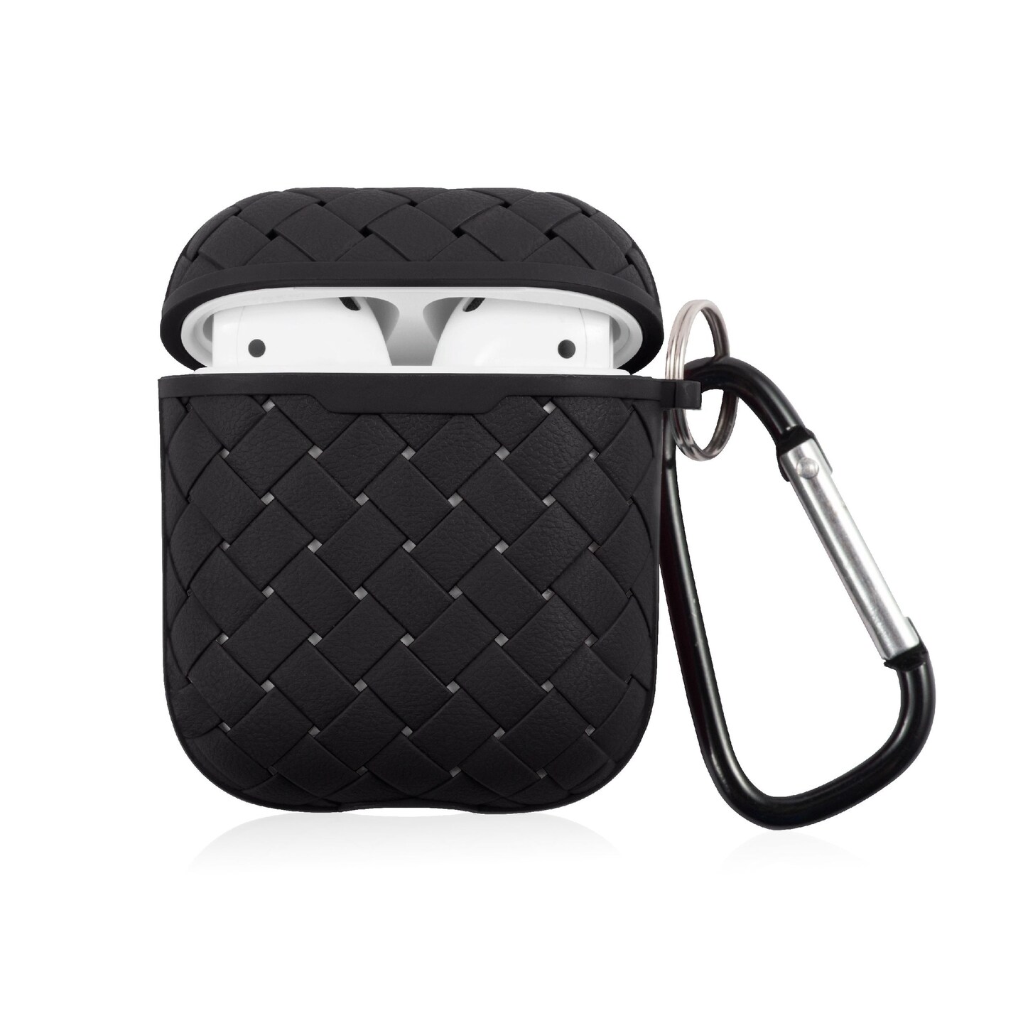For Apple AirPods 2 / 1 Case, Protective Cover with Keychain for Women Men, Black Weave Pattern