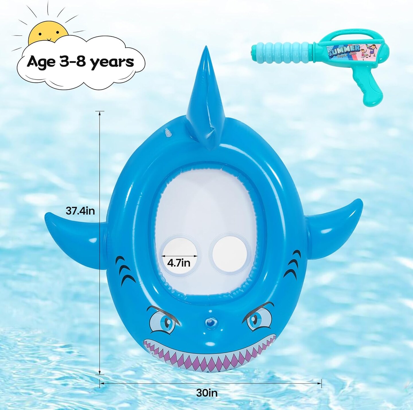 Summer Pool Floats for Kids with Water Squirt Gun Pool Toys for Toddler Ages 3-8 Shark Pool Floaties Inflatable Rafts Water Beach Lake Party Toys Swimming Floaty for Boys Girls