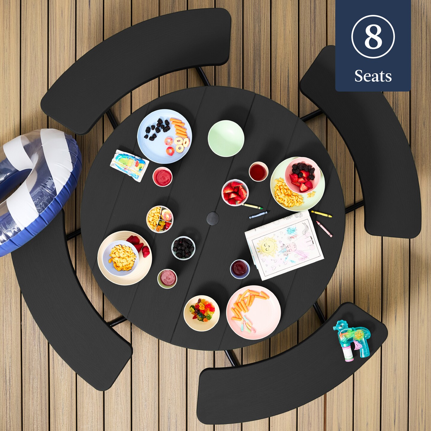 Best Choice Products 8-Person Circular Outdoor Picnic Table w/ 4 Benches, Umbrella Hole, 2000lb Capacity