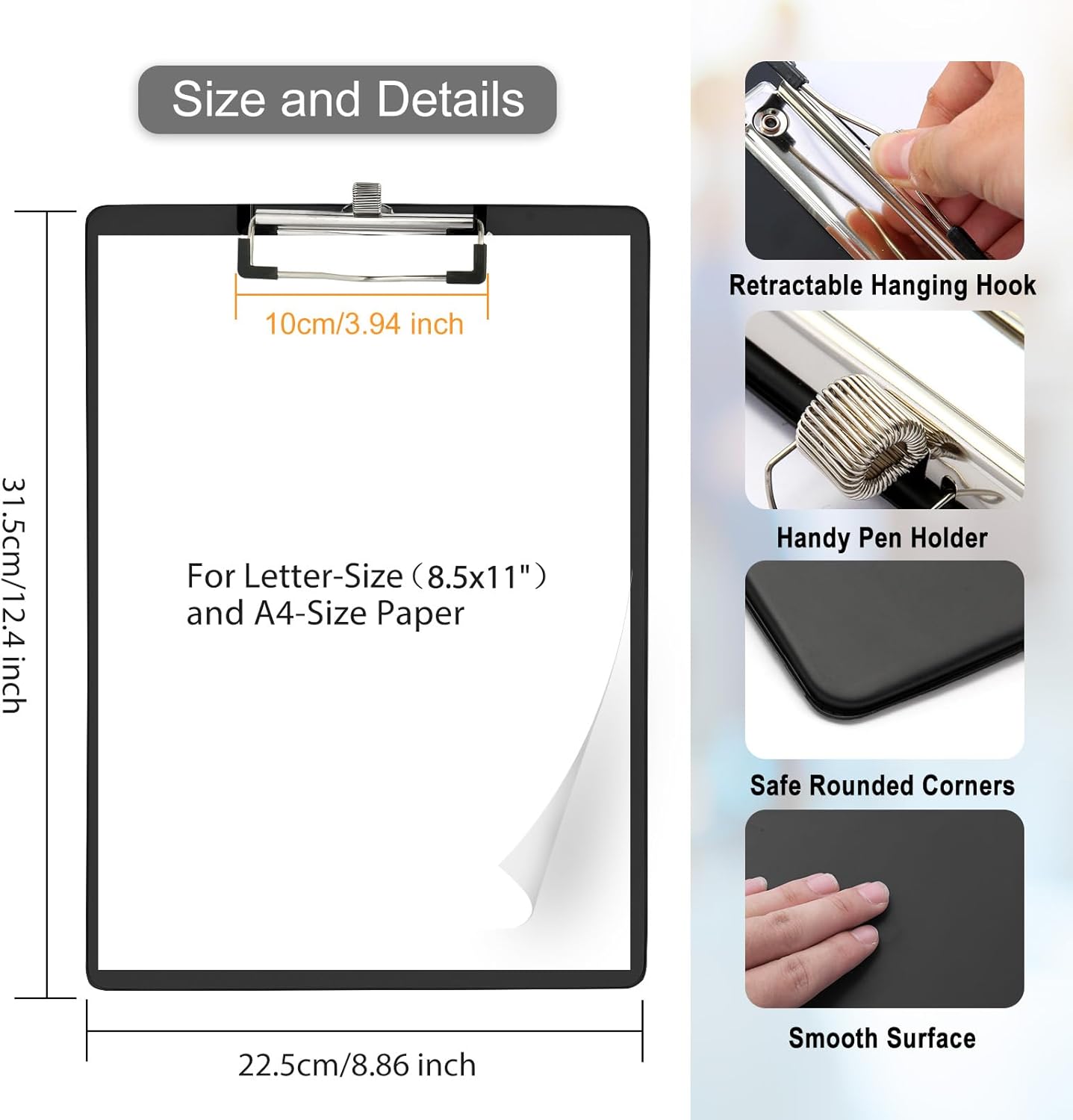 Plastic Clipboard with Pen Holder, Clip Boards for A4 Letter Size,Holds 100 Sheets 8.5x11 Inch Papers, 6 Pack Assorted Colors Clipboards with Hanging Loop for Office School Nursing