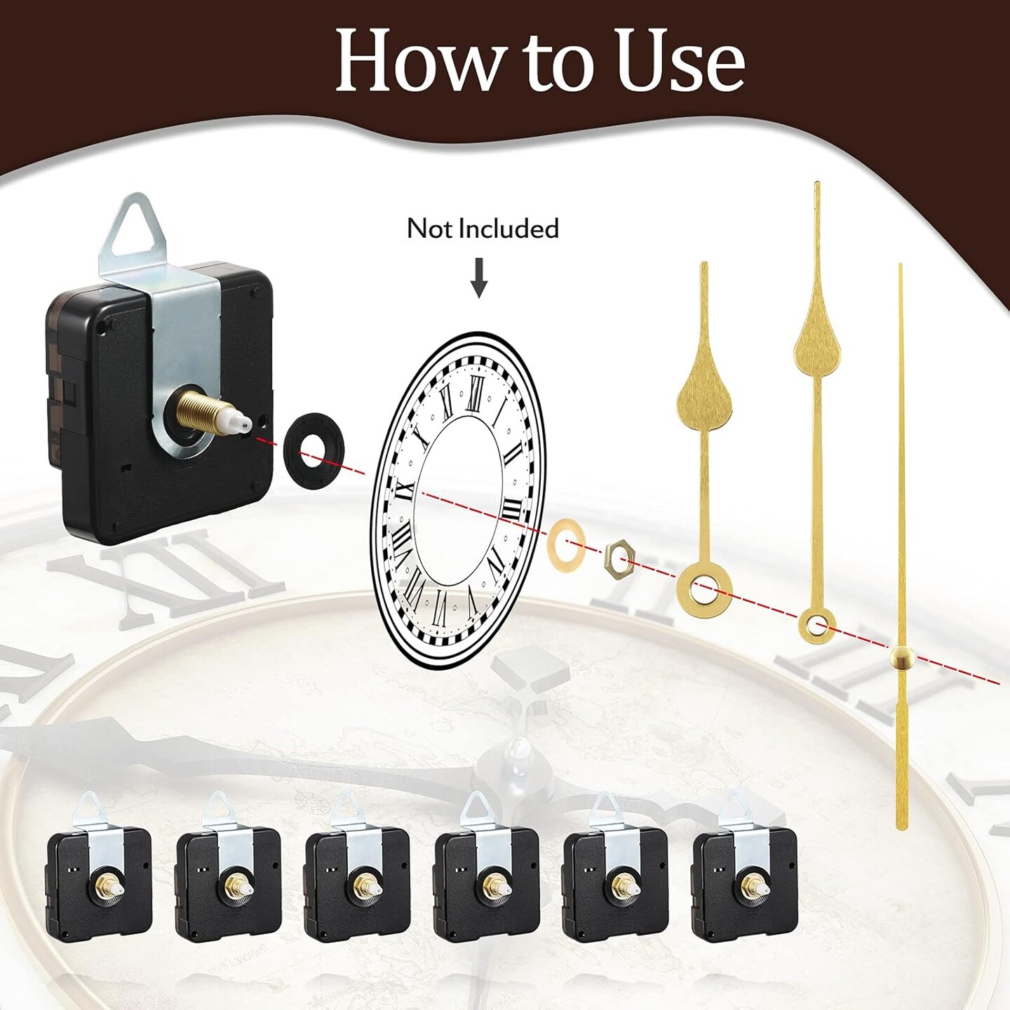 6 Pieces High Torque Clock Movements Long Shaft Clock Movement Mechanism with 8 Different Pairs of Repair Parts for Design Replacement Repairing Accessories