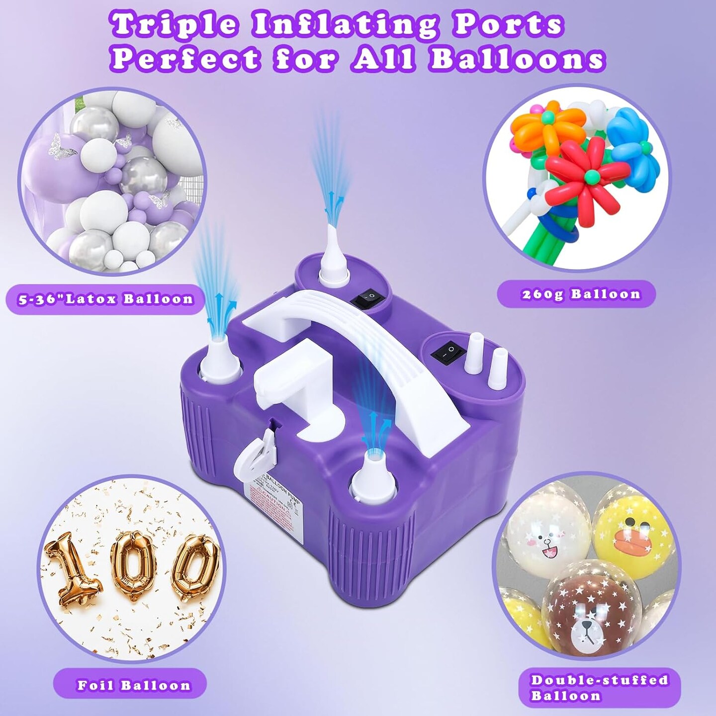 Electric Balloon Pump, 4-in-1 Portable Electric Air Pump for Inflatables, Balloons and Sports Ball, Balloon Inflator for 260q,Foil, Latex Balloons and Pool Floats, Faster and Save Time