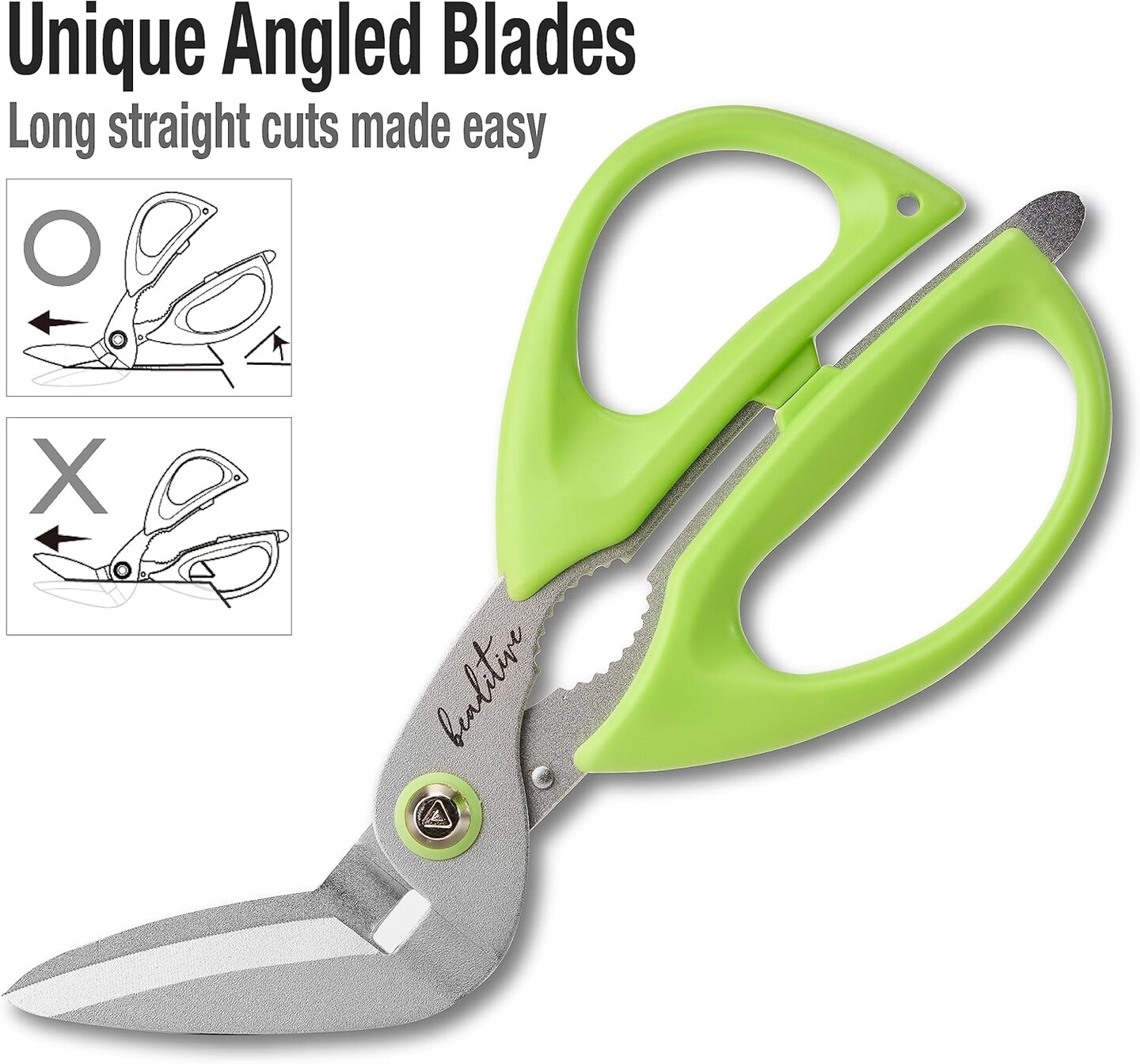 Heavy Duty Multipurpose Angled Craft Scissors 7" - Japanese Stainless Steel, Serrated Blade - Craft Shears for Cardboard, Plastic, Leather, Fabrics, and Packaging