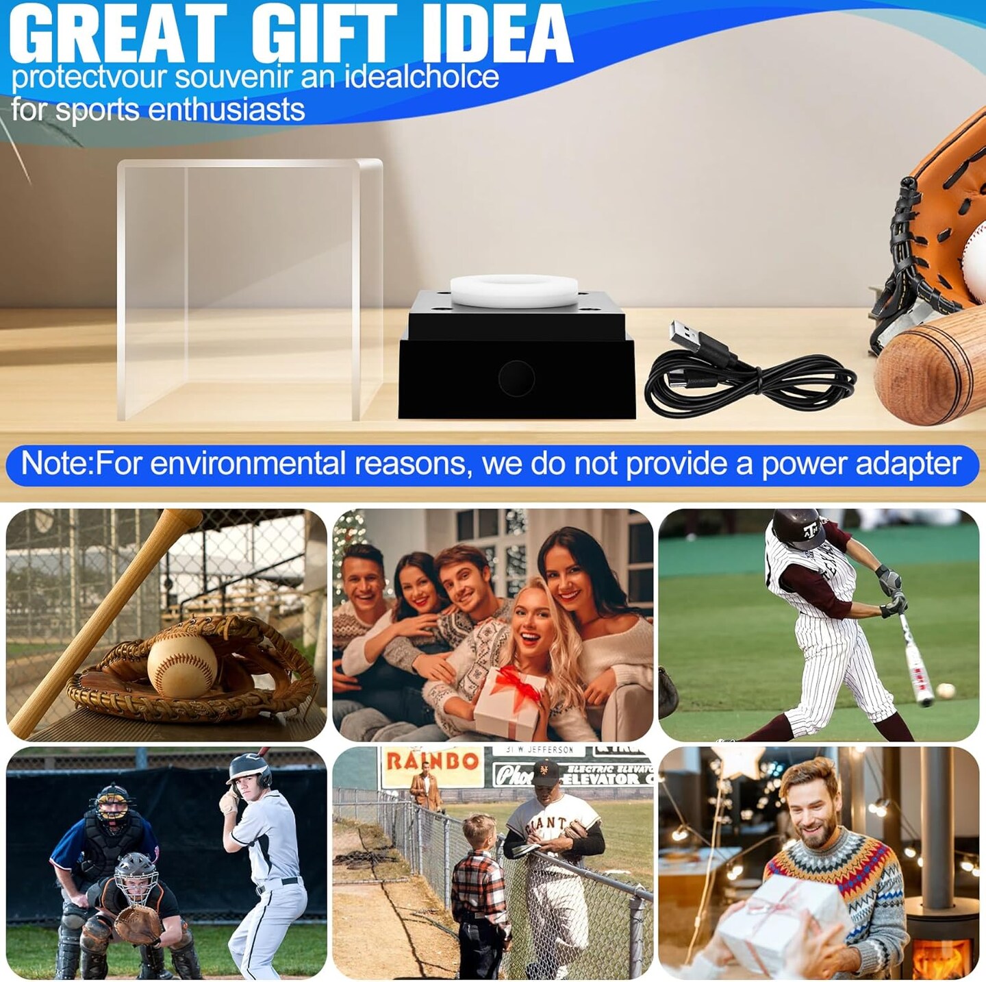 Baseball Display Case with LED Light & UV Protection – High Transparency Acrylic Cube Holder for Balls, Pool Balls, Tennis Balls, Golf Balls,Cards, Memorabilia Gifts