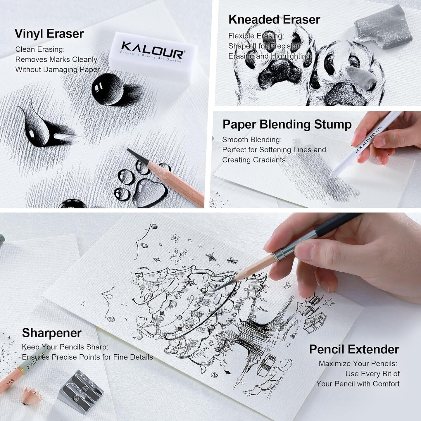 25-Piece Professional Graphite Sketch Pencil Set with Matte and Regular Pencils - Includes Vinyl Eraser, Kneaded Eraser, Sharpener, Pencil Extender and Blending Stump - Ideal for Artists and Beginners