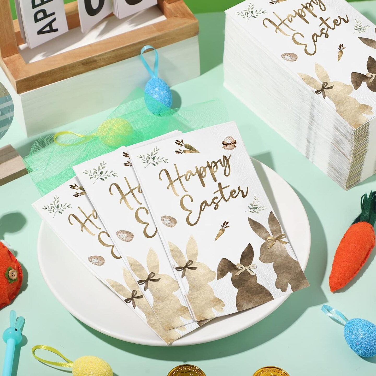 100 Pcs Happy Easter Napkins Spring Beverage Napkins 3 Ply Easter Bunny Paper for Home Family Dinner Hand Towels Holiday Party Supplies, 12.6 x 15 Inch(Bunny)