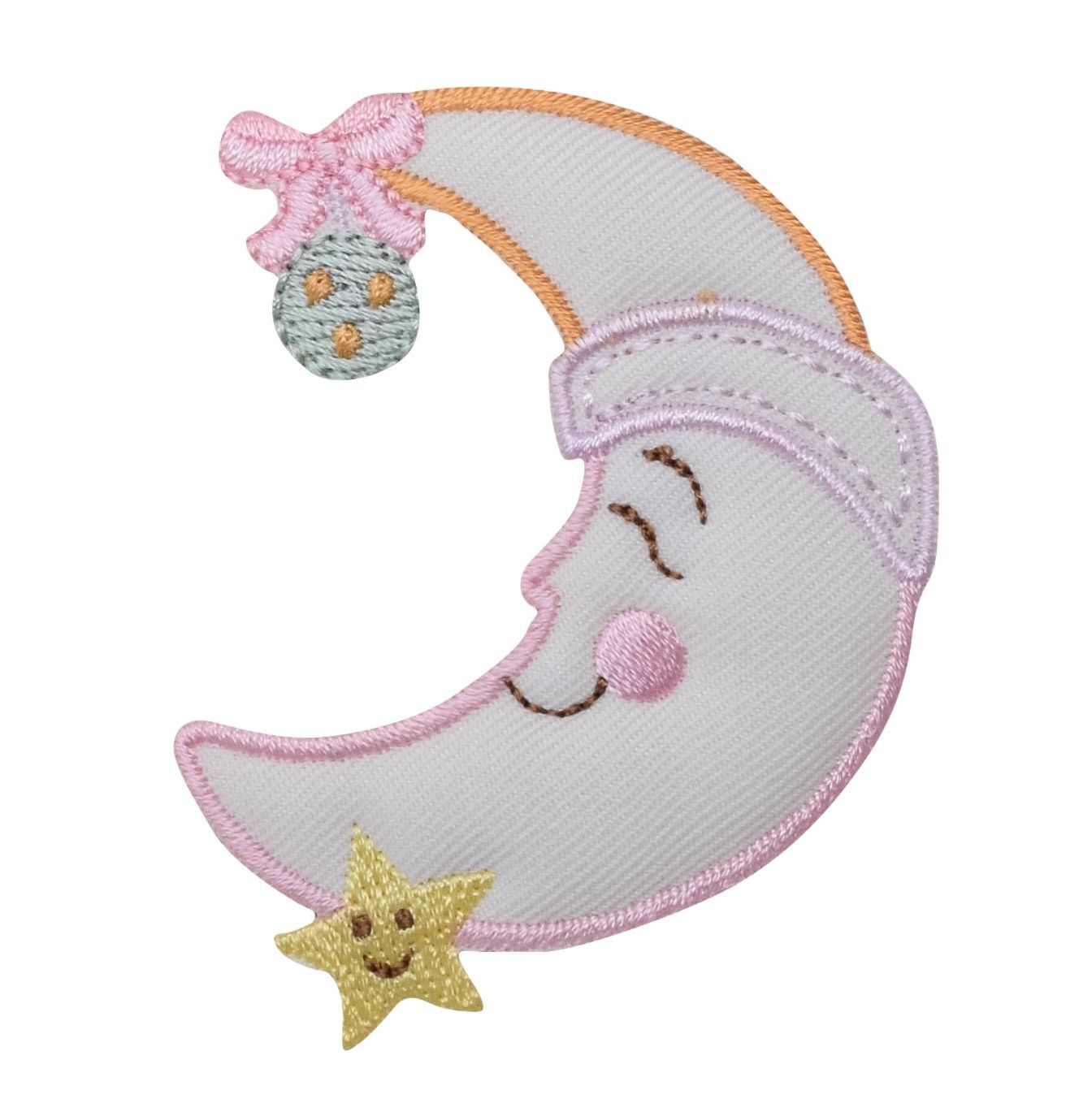 Pastel Smiling Half Moon, Embroidered, Iron on Patch