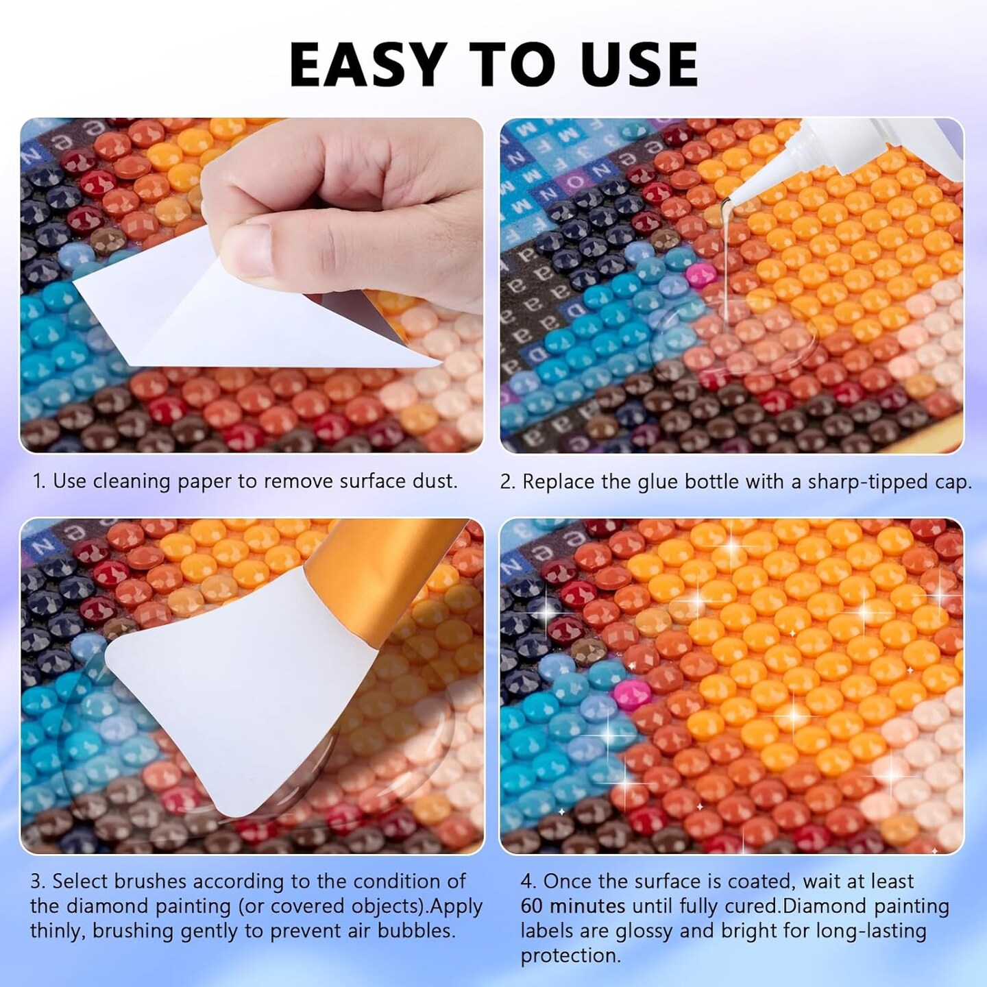 8OZ Diamond Painting Sealer, Diamond Painting Tools Adhesive with Applicator, 5D Diamond Painting Glue Sealer Permanent Hold, Shine Effect Conserver for Jigsaw Puzzles(240ML)