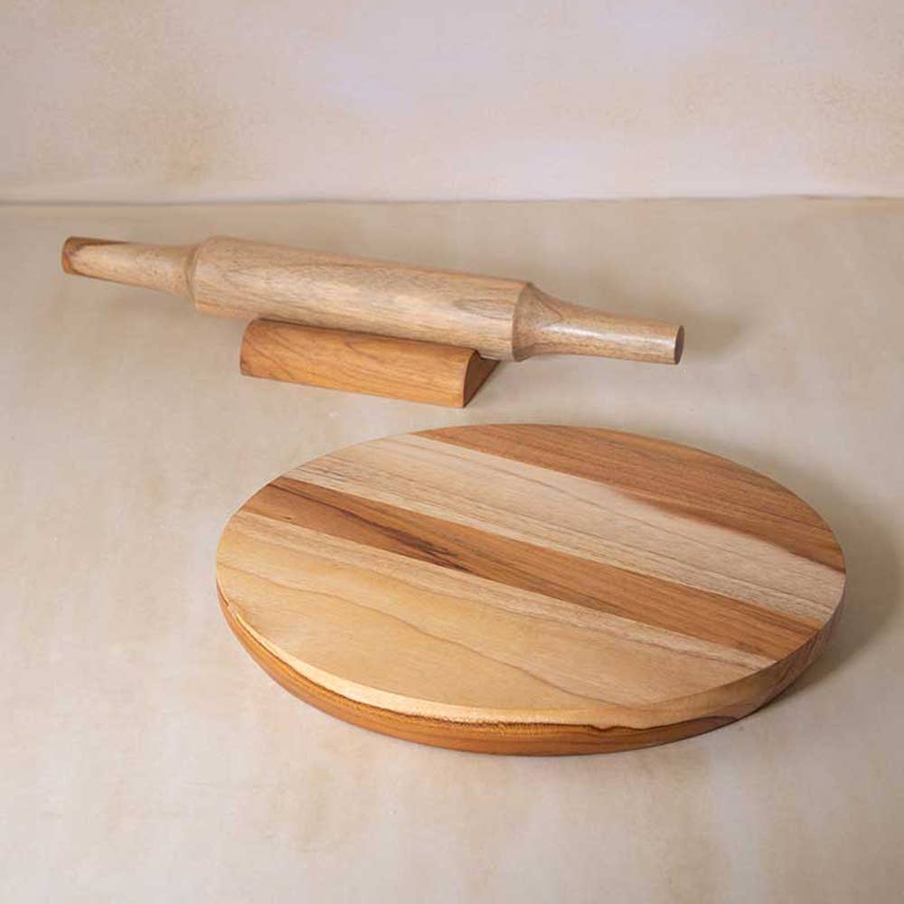 Teak Wood Chakla Belan With Stand - 2 Sets