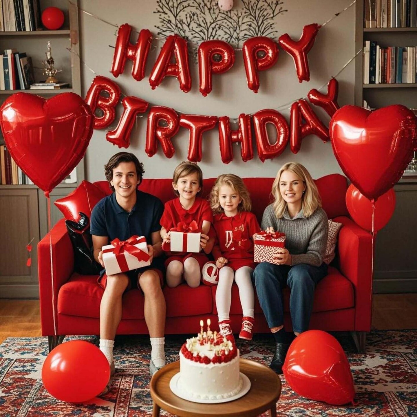 27 Pcs Red Birthday Decorations, 3D Foil Red Happy Birthday Balloon Banner