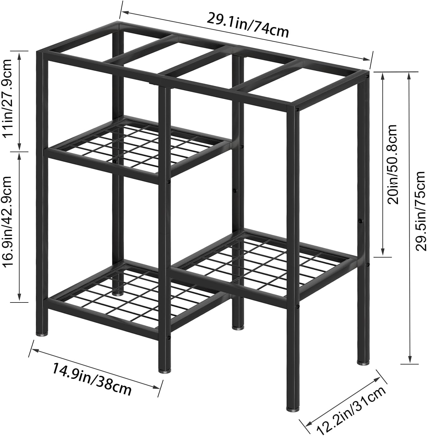 20-Gallon Aquarium Stand with 3-Tier Shelves, Heavy-Duty Metal Fish Tank Rack &#x2013; Adjustable Anti-Slip Feet, Reptile &#x26; Turtle Terrarium Stand for Living Room, Office, or Bedroom