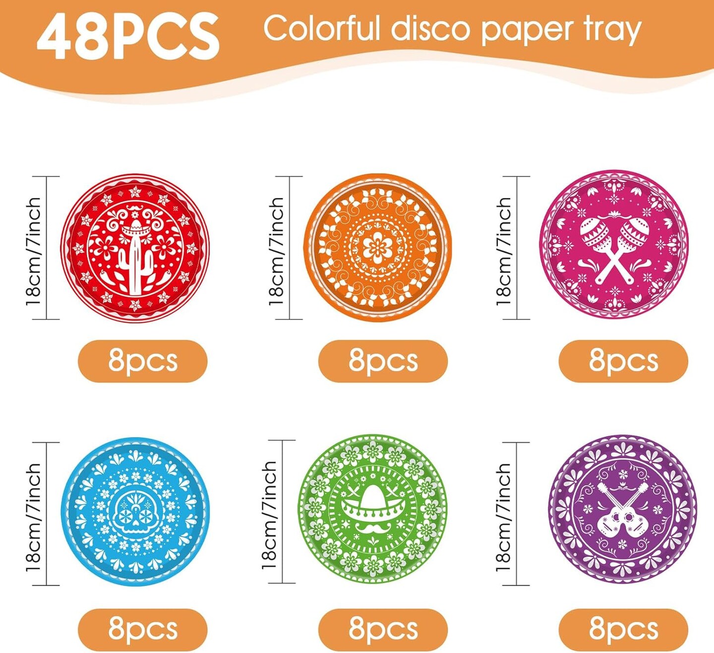48PCS Mexican Fiesta Happy Birthday Decorations Mexican Serape Paper Plates Mexican Party Decorations Fiesta Party Plates for Taco Carnival Birthday Baby Shower Party Supplies