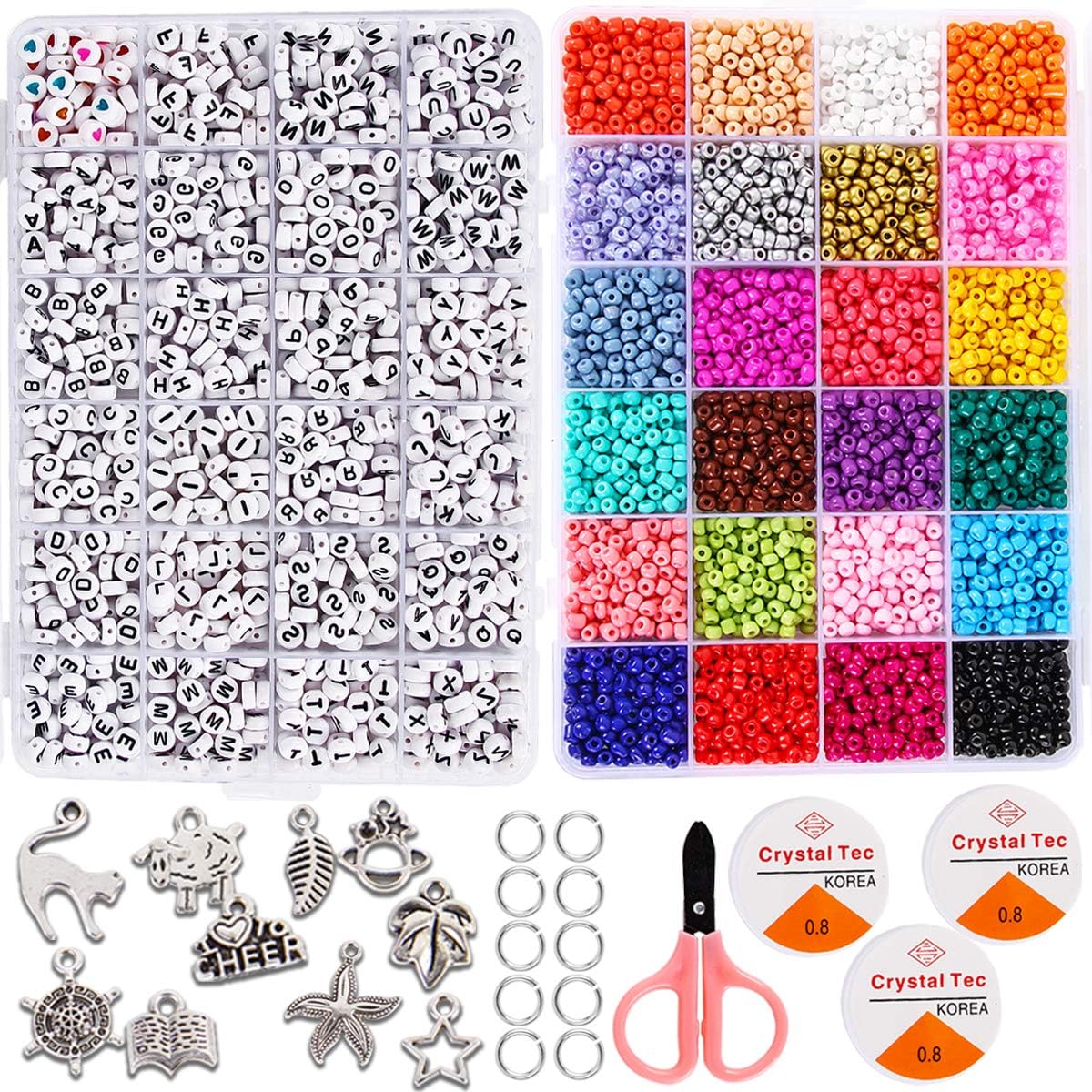Jewelry Making Kit Beads for Bracelets - 5000+pcs Bead Craft Kit Set, Glass Pony Seed Letter Alphabet DIY Art and Craft
