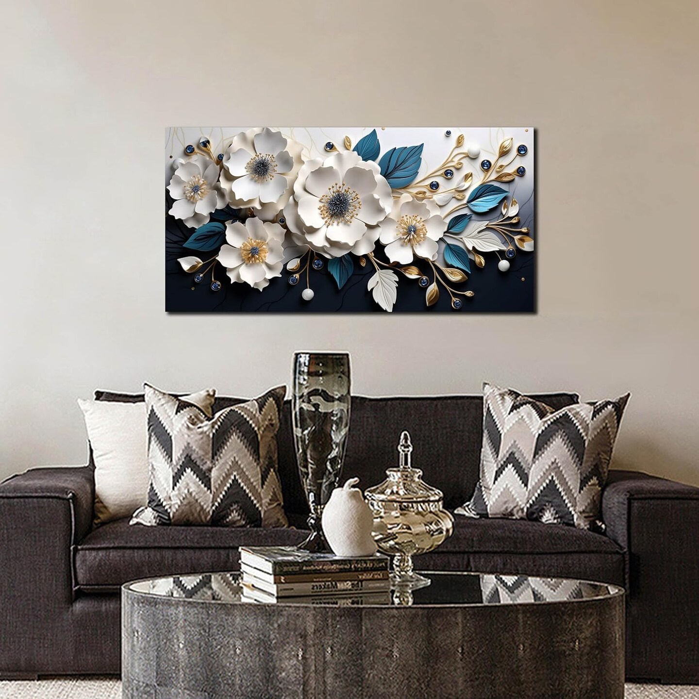 Large Canvas Wall Art for Living Room Bedroom Home Office White and Blue Floral Wall Art Botanical Picture Modern Framed Artwork Flower Canvas Prints 20x40 In