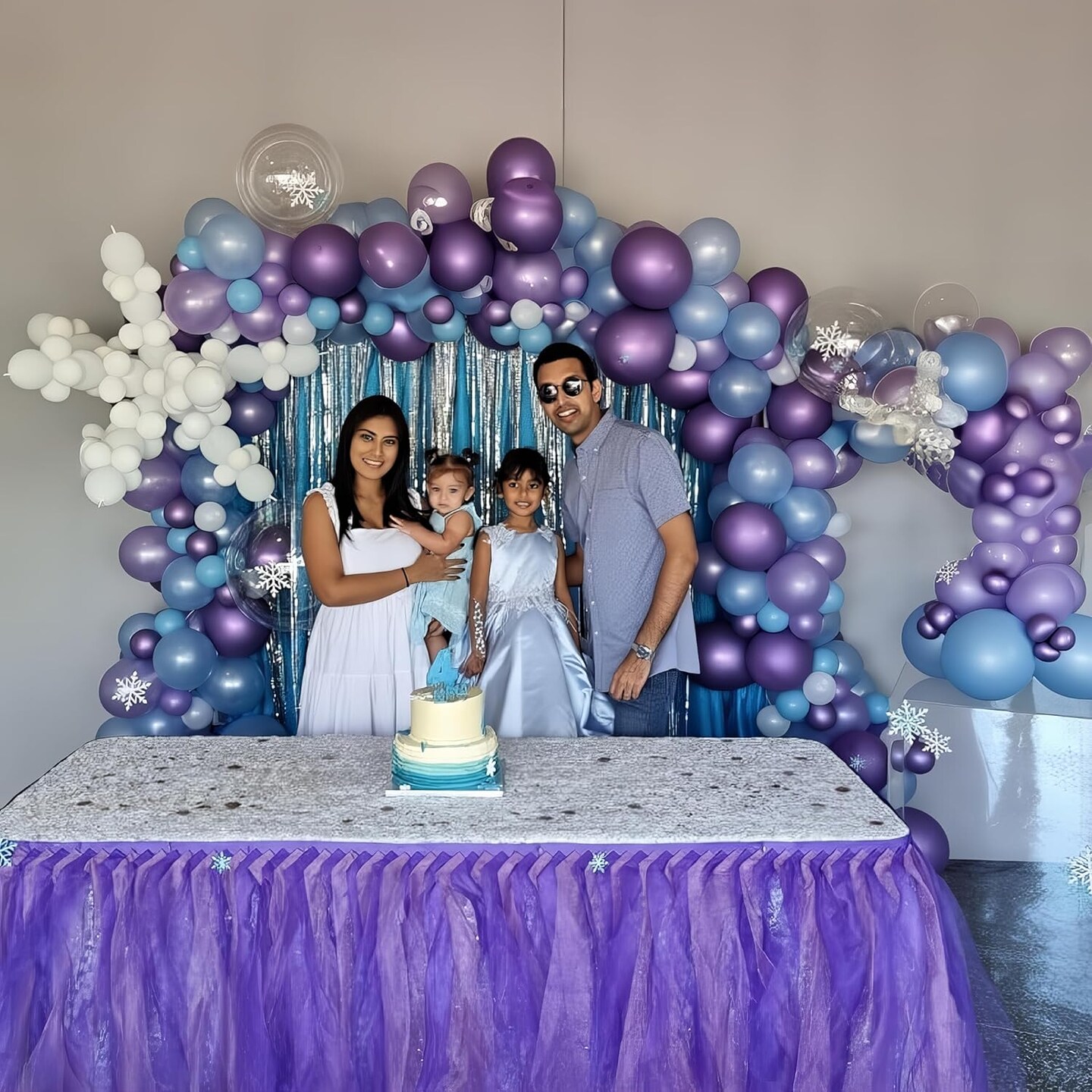 Blue Purple Silver Balloon Arch Kit Metallic Pearl Purple Blue Silver Latex Balloons Garland with Snowflake Balloon for Princess Girl Winter Frozen Wonderland Birthday Baby Shower Party Decor
