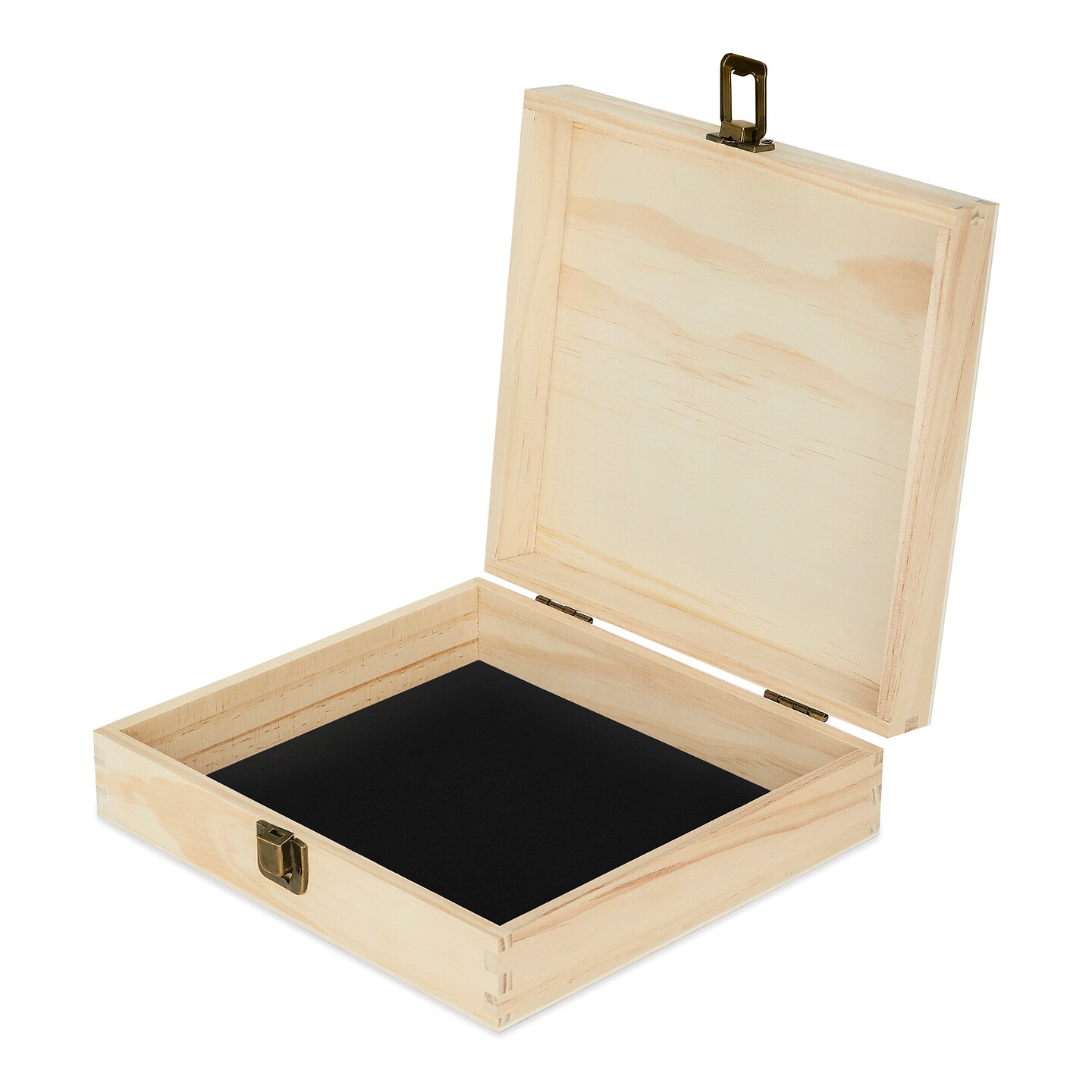 Makerflo Natural Pine Wood Cigar Box, Hinged Back & Front Clasp, Black Felt Lined, 8.5" x 8" x 2.4", Ideal for Craft - (Laser Engraving, Epoxy, UV DTF, and Vinyl)