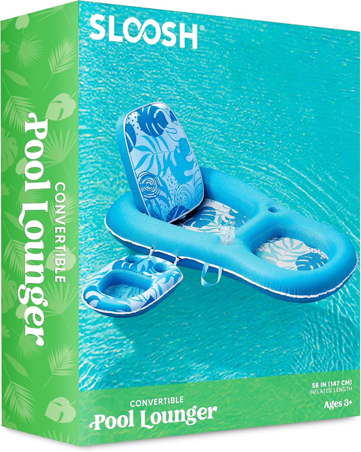 Pool Floats Lounger Adult, Fabric Pool Floaties Lounge Convertible 2-in-1 Floating Water Floaty with Cup Holders Adjustable Backrest Recliner