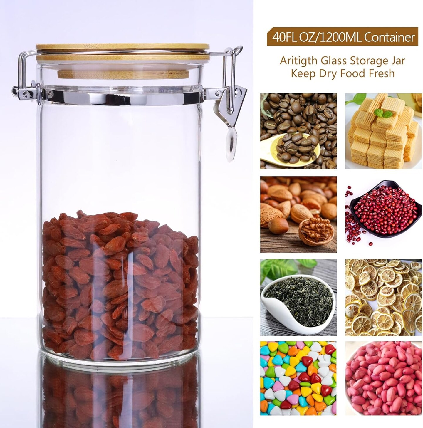 3-Pack Glass Coffee Storage Jars, 40oz with Bamboo Shelf & Airtight Lids