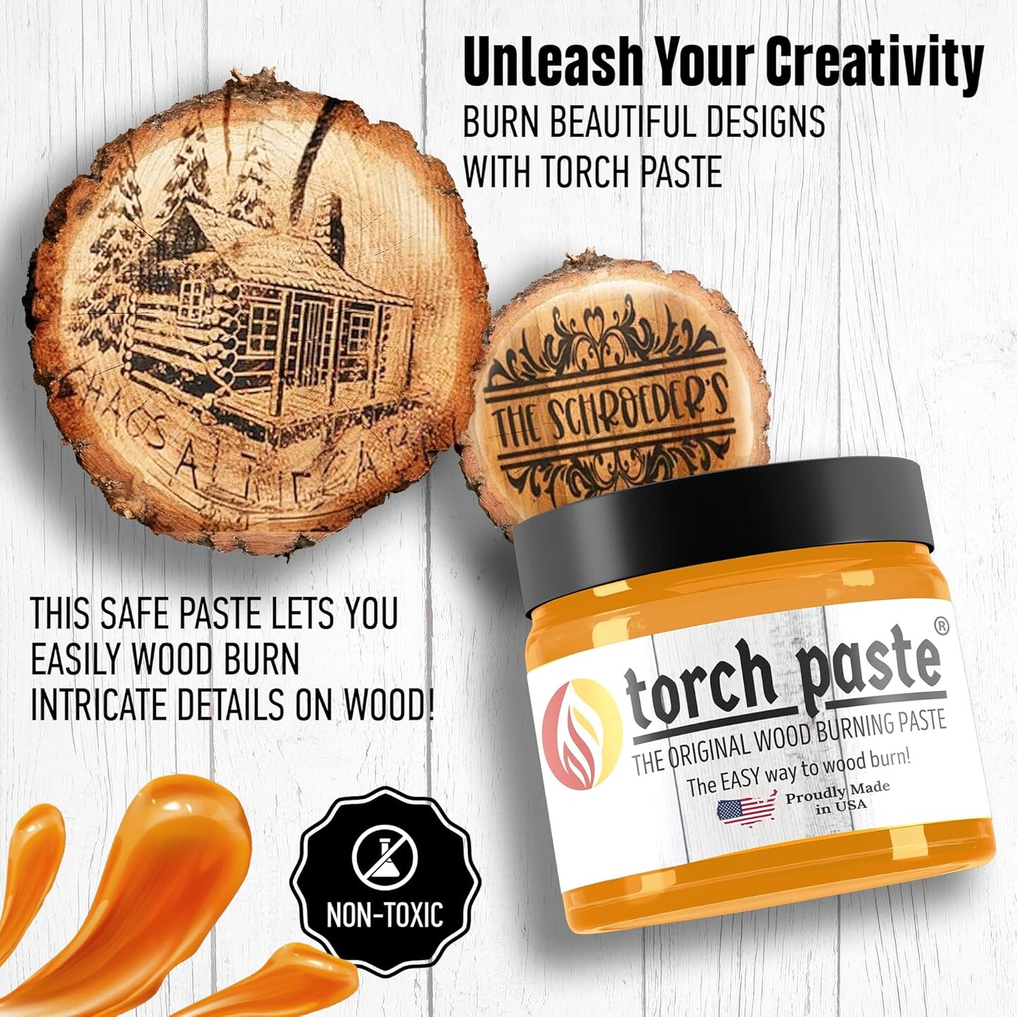The Original Wood Burning Paste | Made in USA | Heat Activated Non-Toxic Paste for Crafting &#x26; Stencil Wood Burning | Accurately &#x26; Easily Burn Designs on Wood, Canvas, Denim &#x26; More | 3 OZ