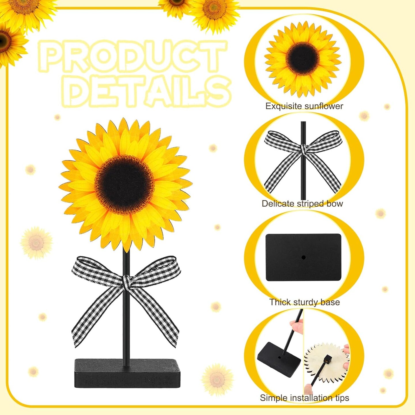 3 Pcs Summer Sunflower Wood Table Sign Freestanding Sunflower Tabletop Decor Farmhouse Wooden Centerpieces for Tables Rustic Wood Tray Home Decor Standing Block Decorations for Kitchen