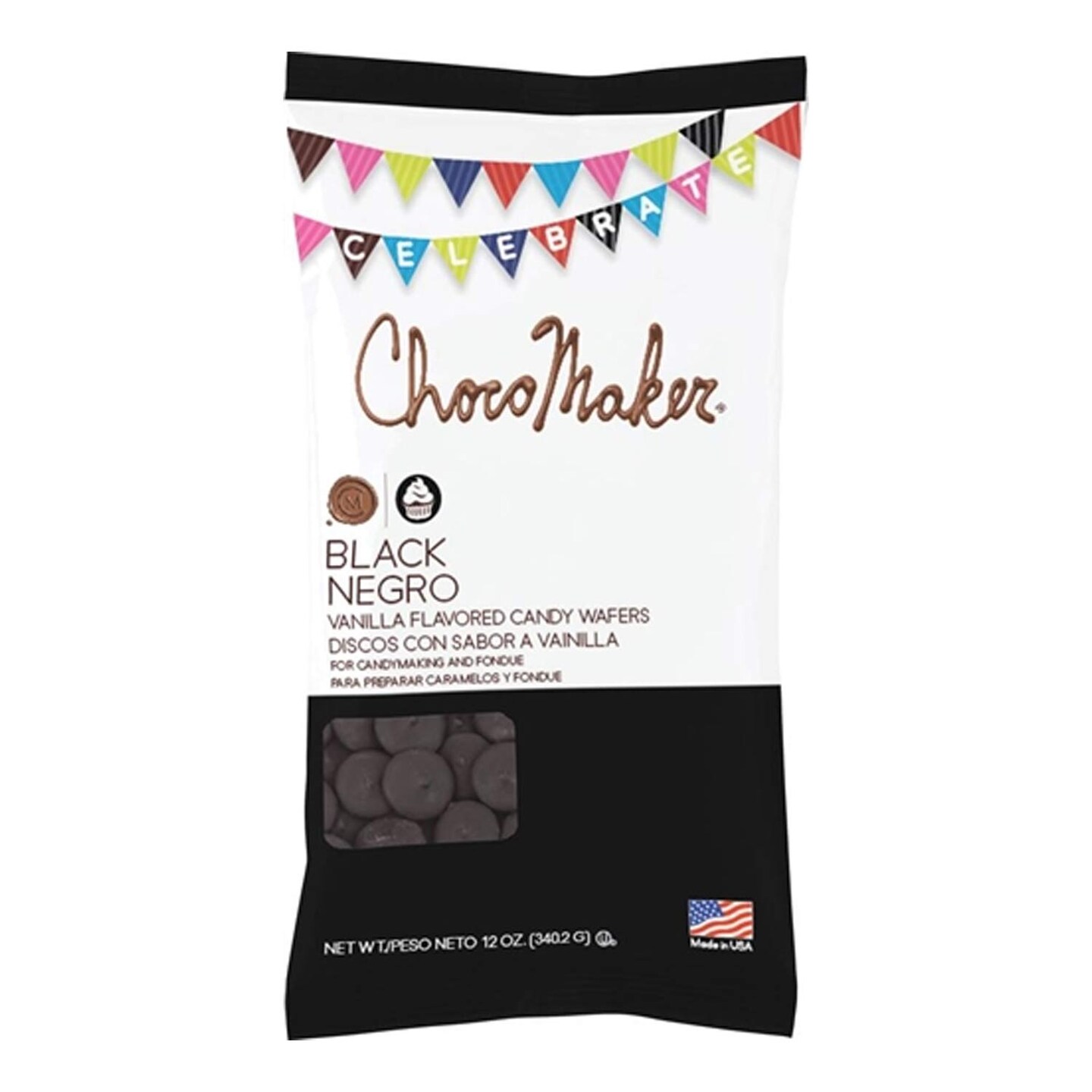 ChocoMaker Black Vanilla Flavored Candy Wafers 12 Ounces for Baking Decorating