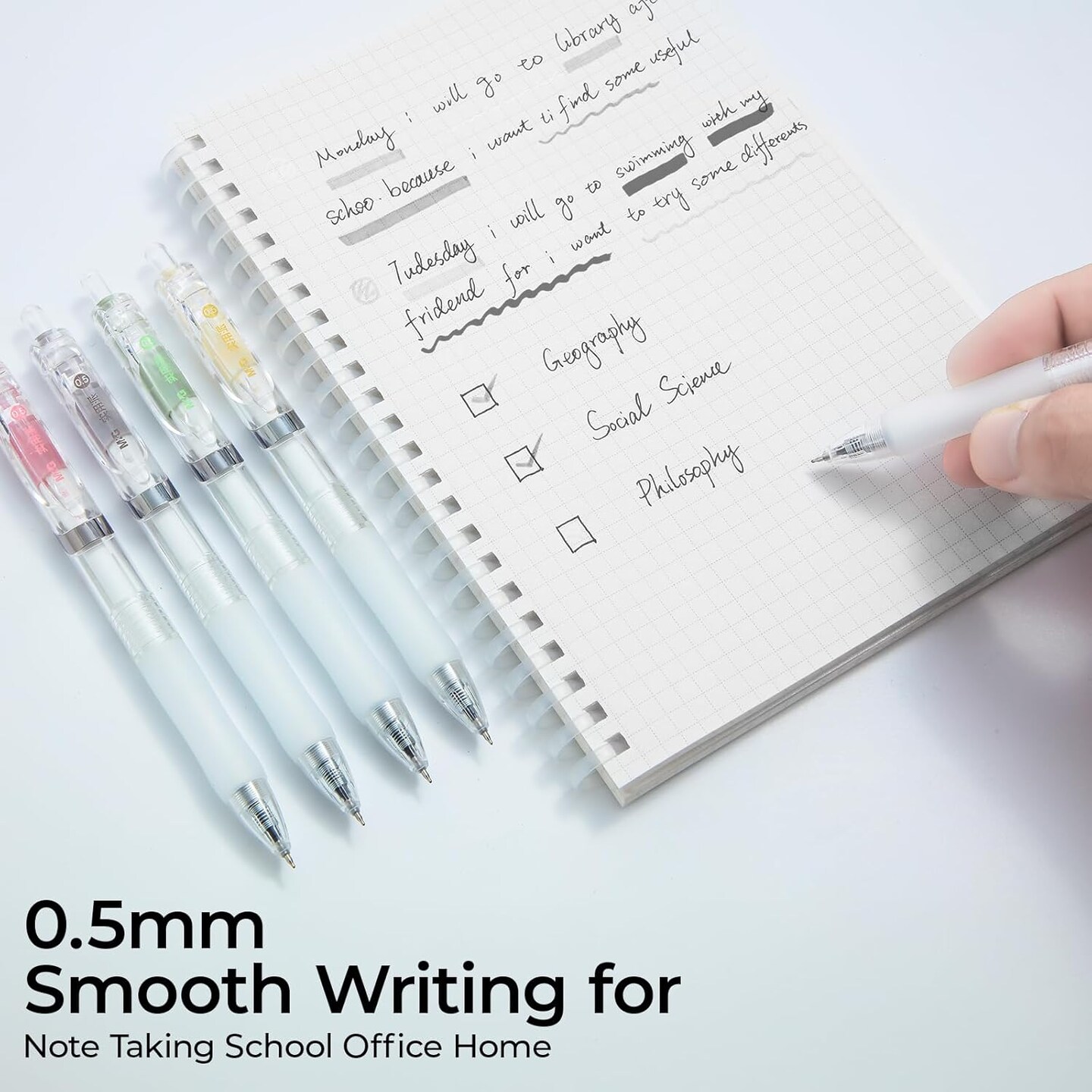 12 Pcs Gel Pens, 0.5mm Retractable Fine Point Gel Pens, Black Ink Rollerball Pens with 4 Colors Pen Holder, Quick Drying Gel Pens Smooth Writing for Note Taking Office School Women Men