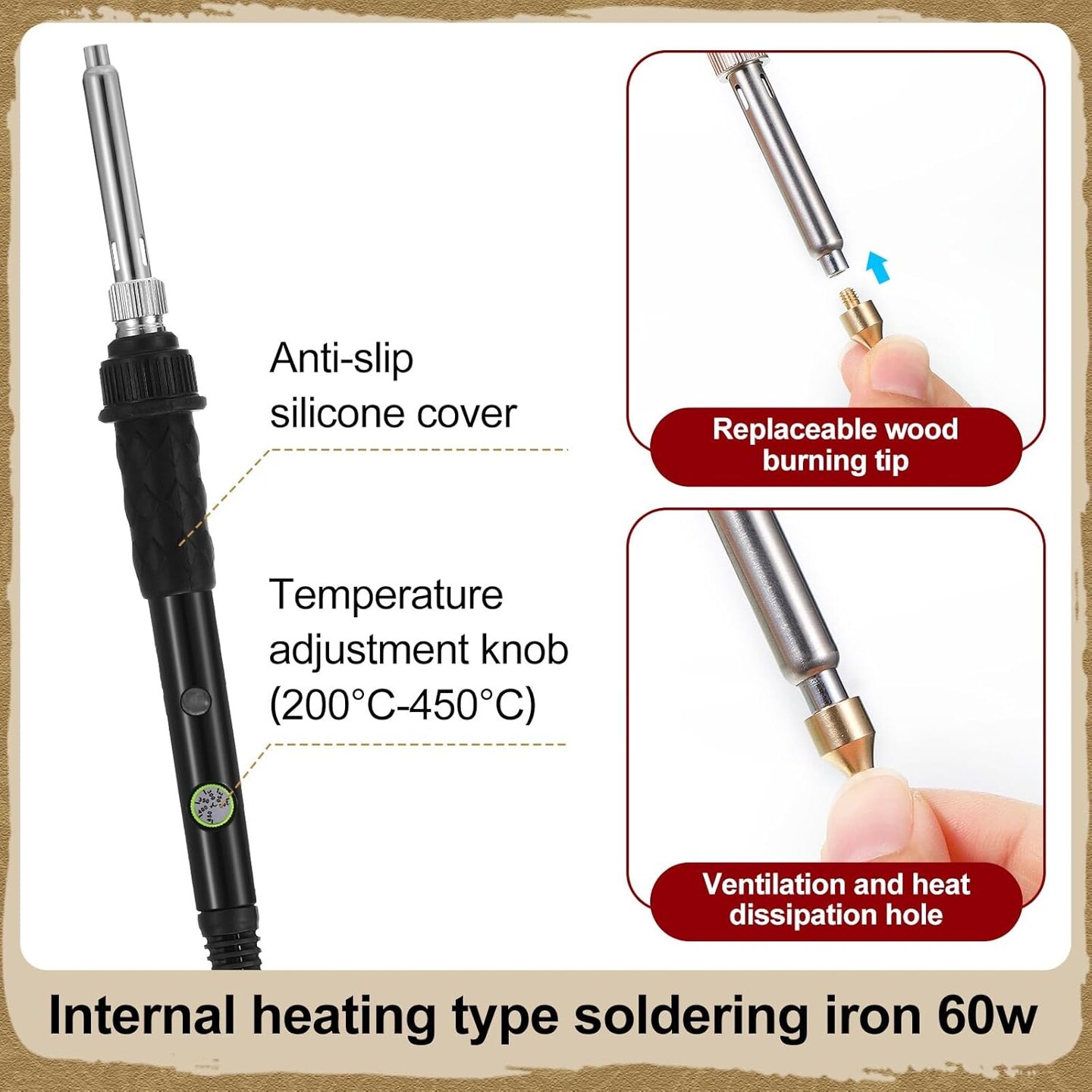 136 Pieces Wood Burning Kit Wood Burning Tools Set Wood Burner Tips Adjustable Temperature Pen Stencils with Wood Chips for Wood Burner DIY Embossing Carving Crafts