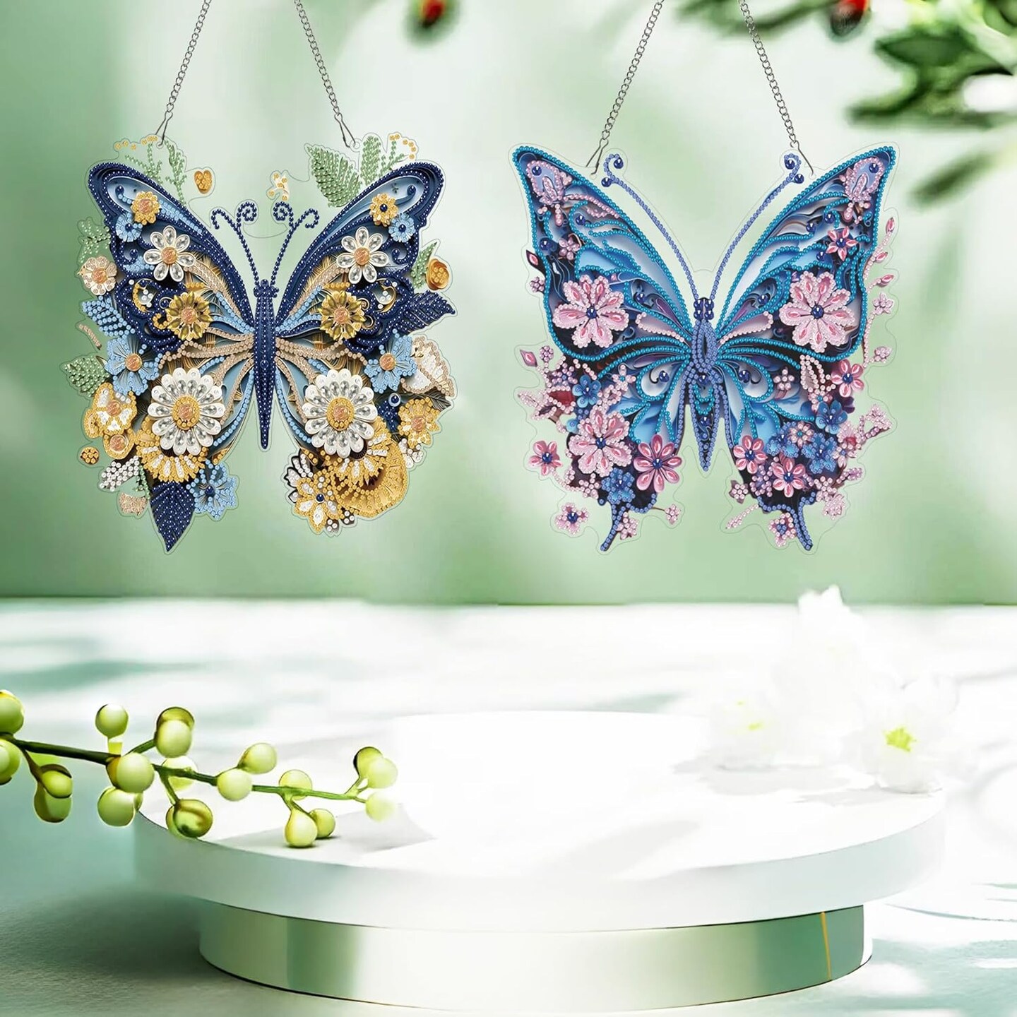 5D Diamond Art Kits for Adults, Butterflies Diamond Hanging Ornament Kits for Windows, DIY Special Shaped Diamond Dot Kits, Crystal Window Hanging Pendant Ornament 2PCS(Butterflies)