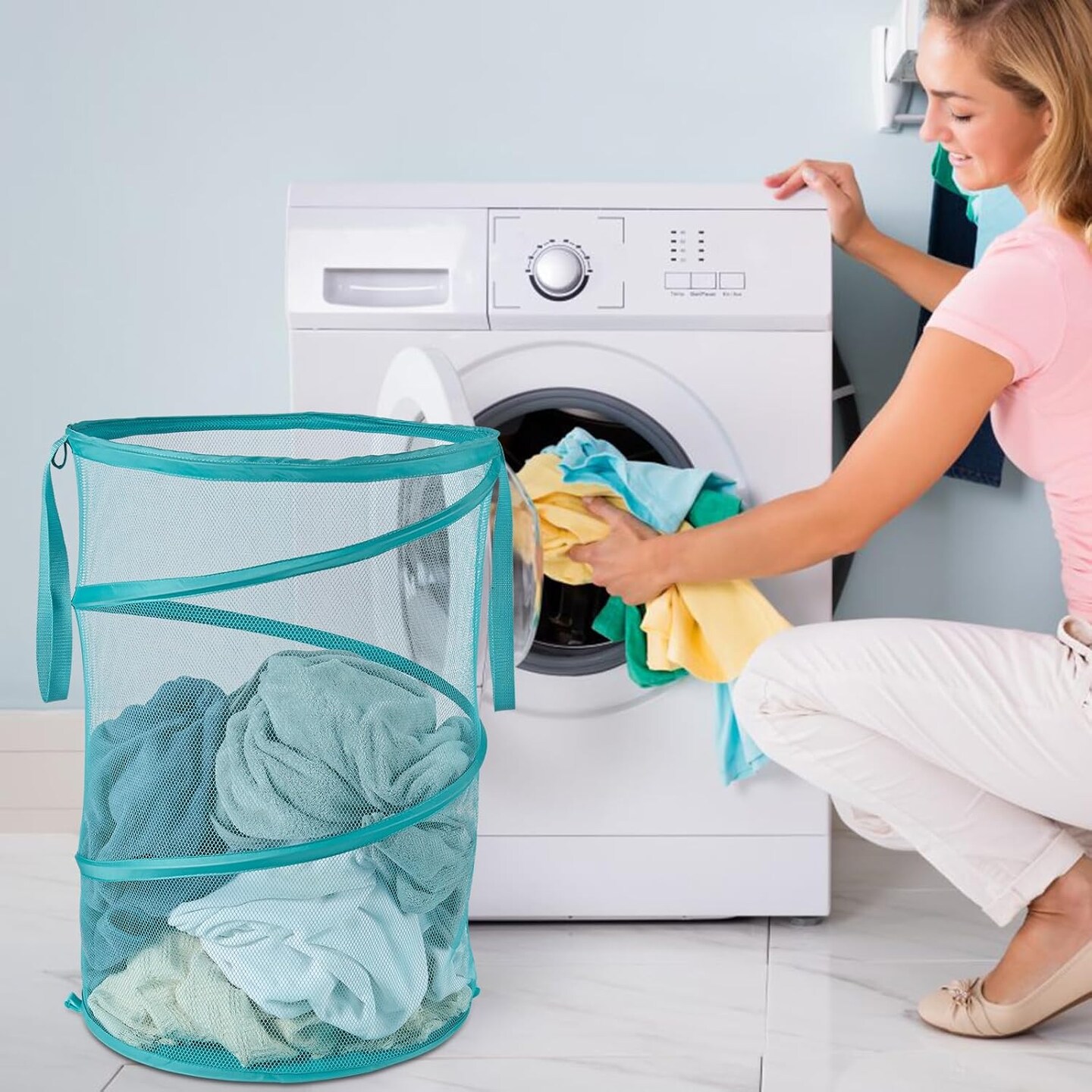 Mesh Popup Laundry Hamper 115L Collapsible Laundry Basket No Lid Extra Large Capacity Foldable Clothing Storage Basket