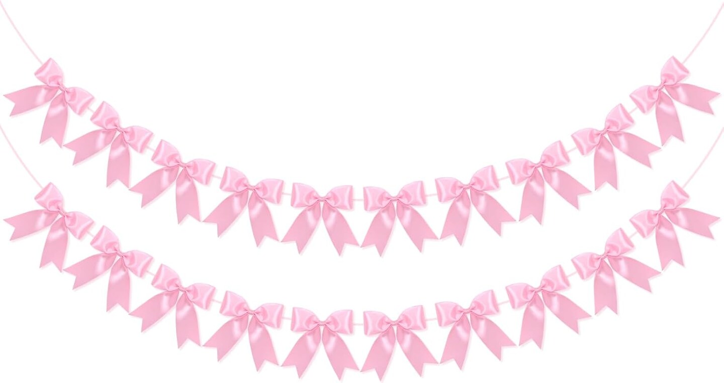 2-Pack Pink Ribbon Bow Garland – Birthday, Baby Shower & Wedding Party Decor